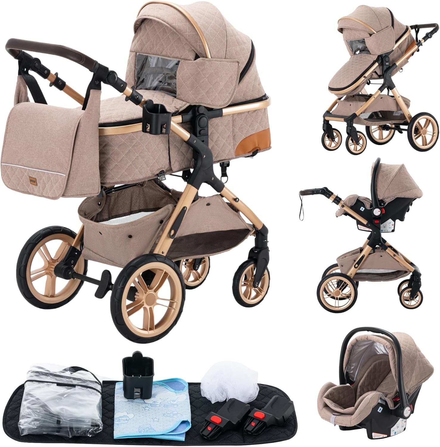 YAZOCO Poussettes 3 en 1 Citadines Poussettes Combinées Poussette Tricycle Baby Walker Poussette Haute Paysage Poussettes Pliantes Trolley Bébé Landau pour 0-36 (1 Noir)