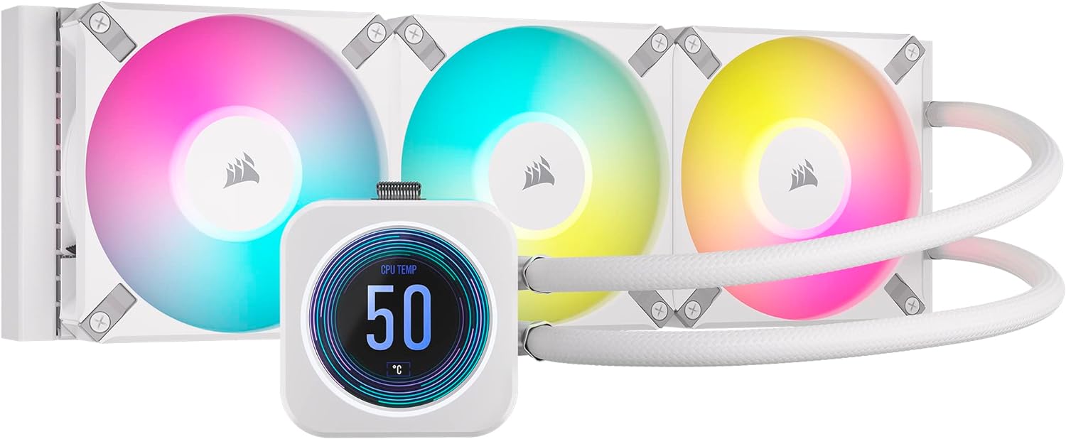 Corsair iCUE H150i Elite LCD XT Refroidisseur de CPU Liquide - Écran LCD IPS - Trois Ventilateurs AF120 RGB Elite - Radiateur 360mm - Convient à Intel® LGA 1700, AMD AM5, et Plus - Noir