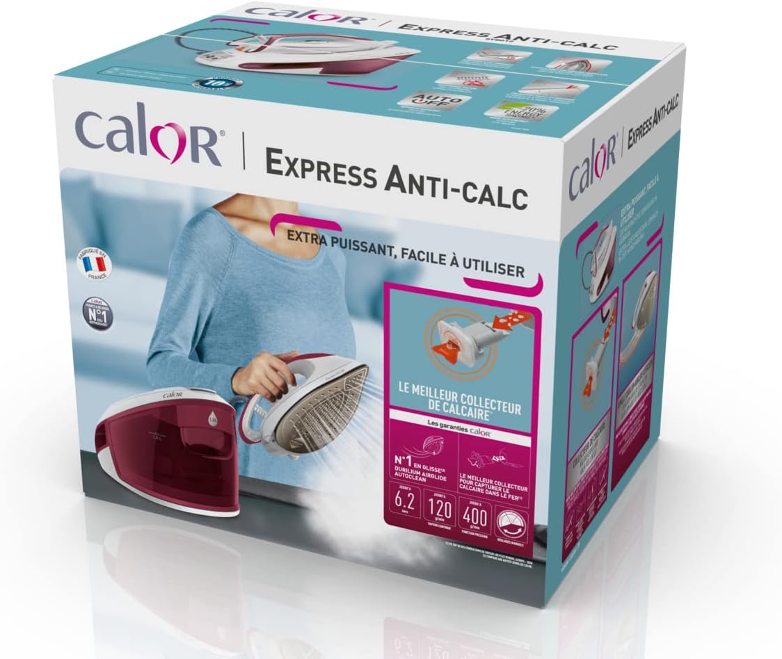 Calor Centrale Vapeur Express Anti-calc, Fonction Pressing 450 g/min, Collecteur de Calcaire Exclusif, Technologie Sans Réglages SV8055C0
