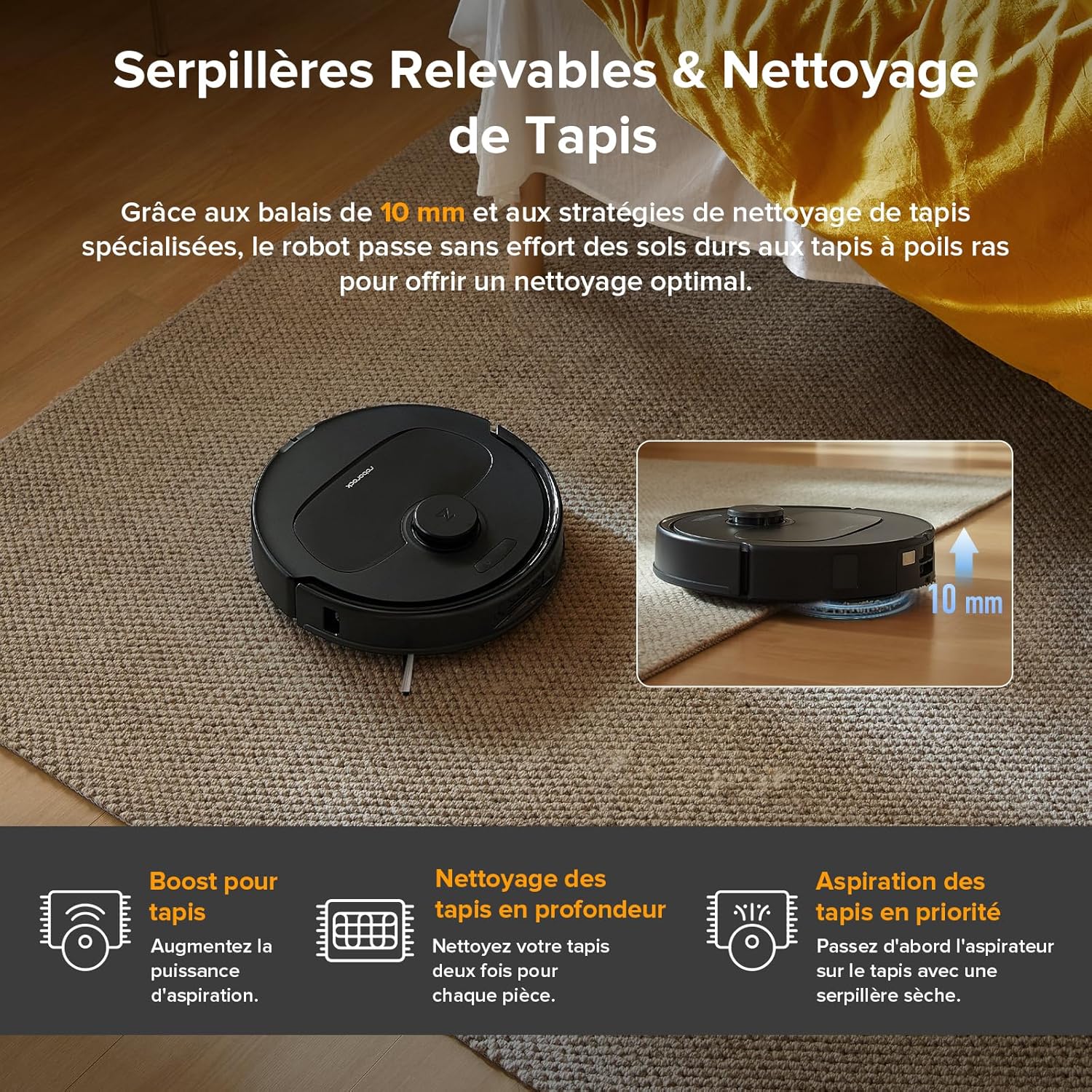 roborock QV 35A Aspirateur Robot Laveur, 8000Pa HyperForce, Station Multifonctionnelle, Serpillière Rotative 200 TR/Min & Relevable 10mm, Anti-enchevêtrement, Évitement d'obstacles, Cartographie, APP