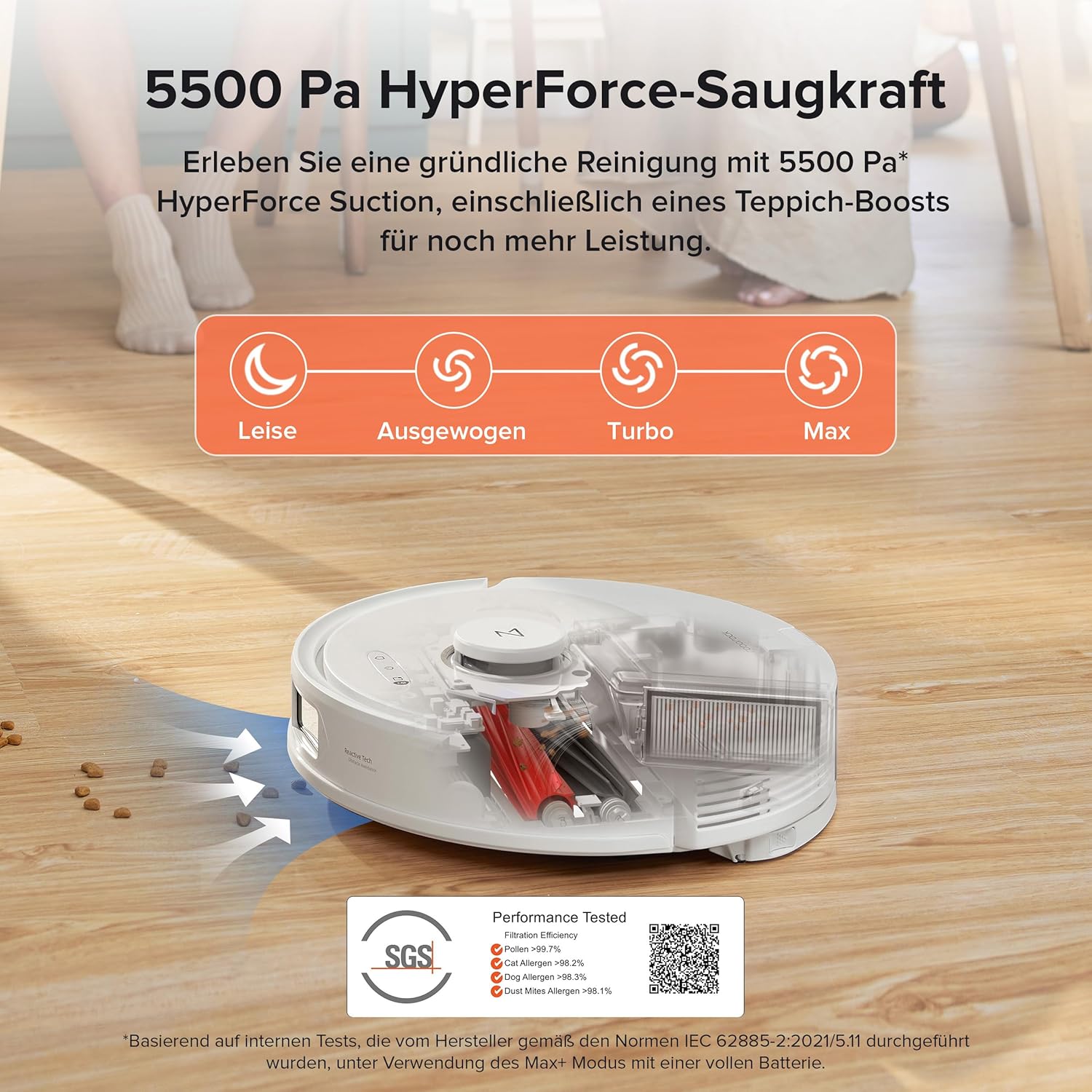 roborock Q8 Max+ Aspirateur Robot Laveur avec Station, Vidage Automatique, 5500Pa Aspiration, Brosse DuoRoller, Navigation LiDAR, Évitement d'obstacles, Cartographie Multi-Niveaux, Contrôle APP/Vocale