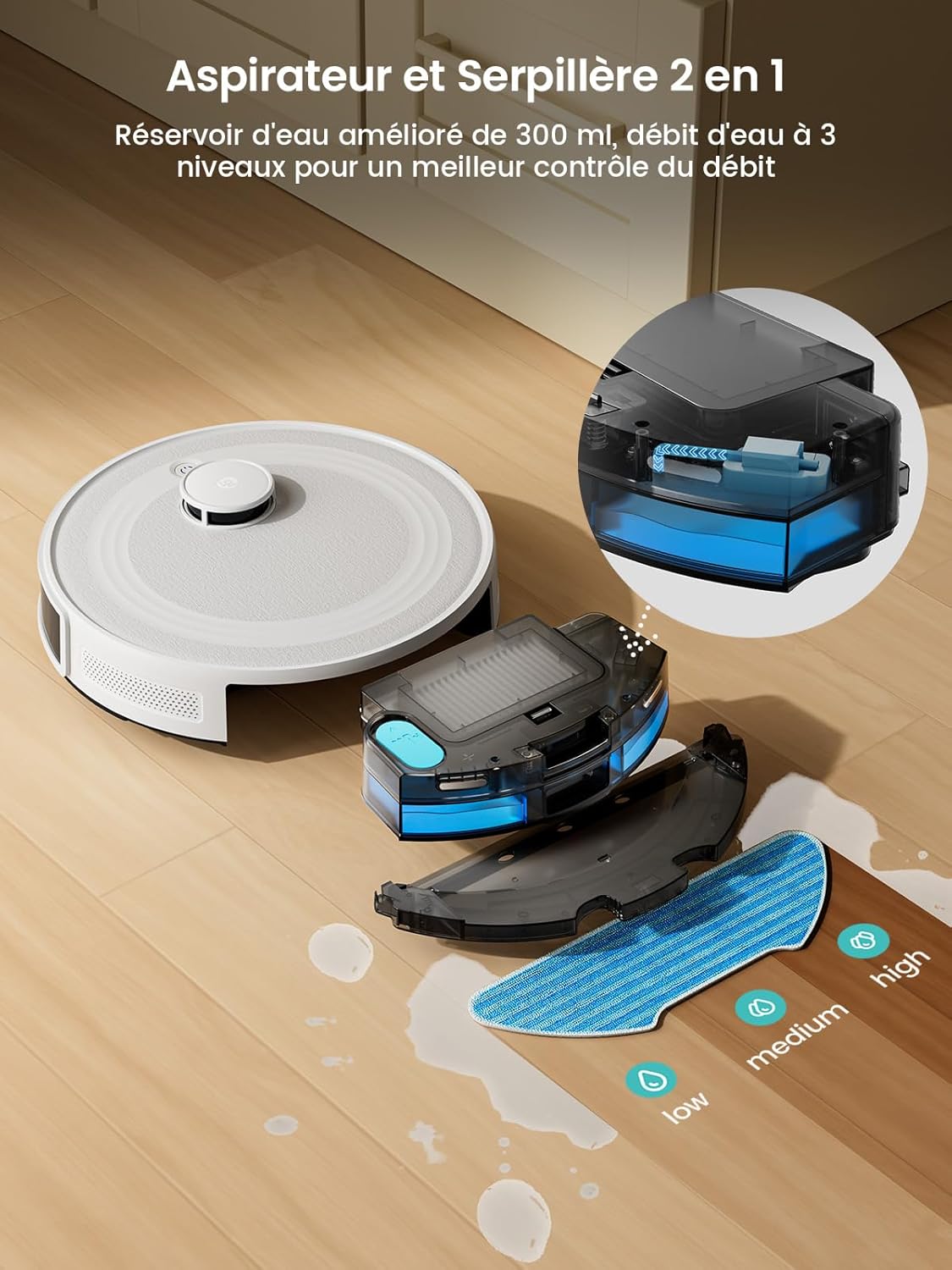 Lefant Robot Aspirateur Laveur Robot 2 en 1 4000Pa,Navigation LiDAR,Cartographie Multi-étage,Zones Virtuelles, Connecté Alexa/APP/WiFi,Idéal pour Poils d'animaux Tapis Sols Durs,M1 Champagne