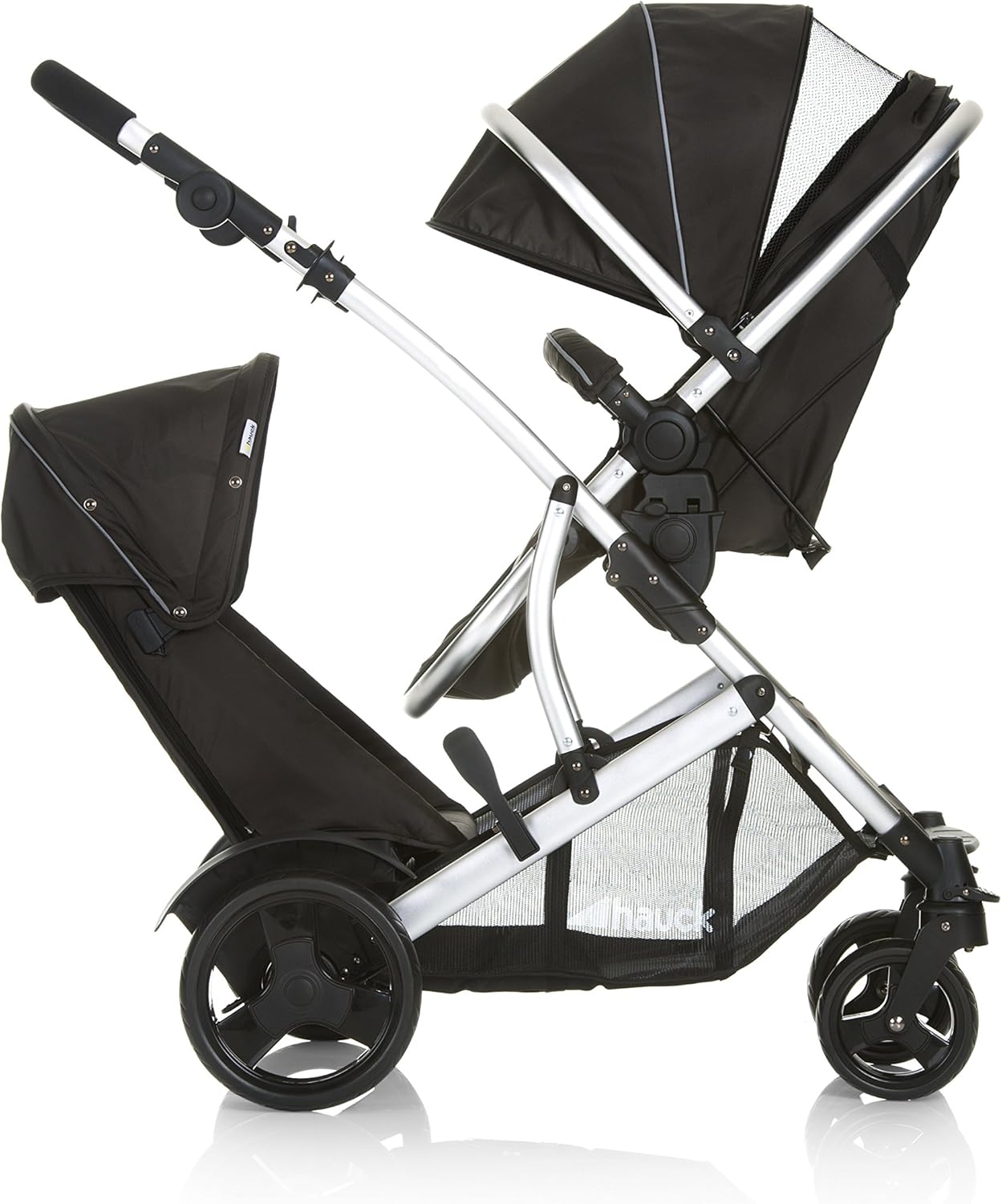 hauck Poussette Double Duett 2, Siège Supérieur Convertible en Nacelle Bébé, Réversible, Pliable, Charge Maxi 36 Kg, Inclus Habillage Pluie, Forest Noir