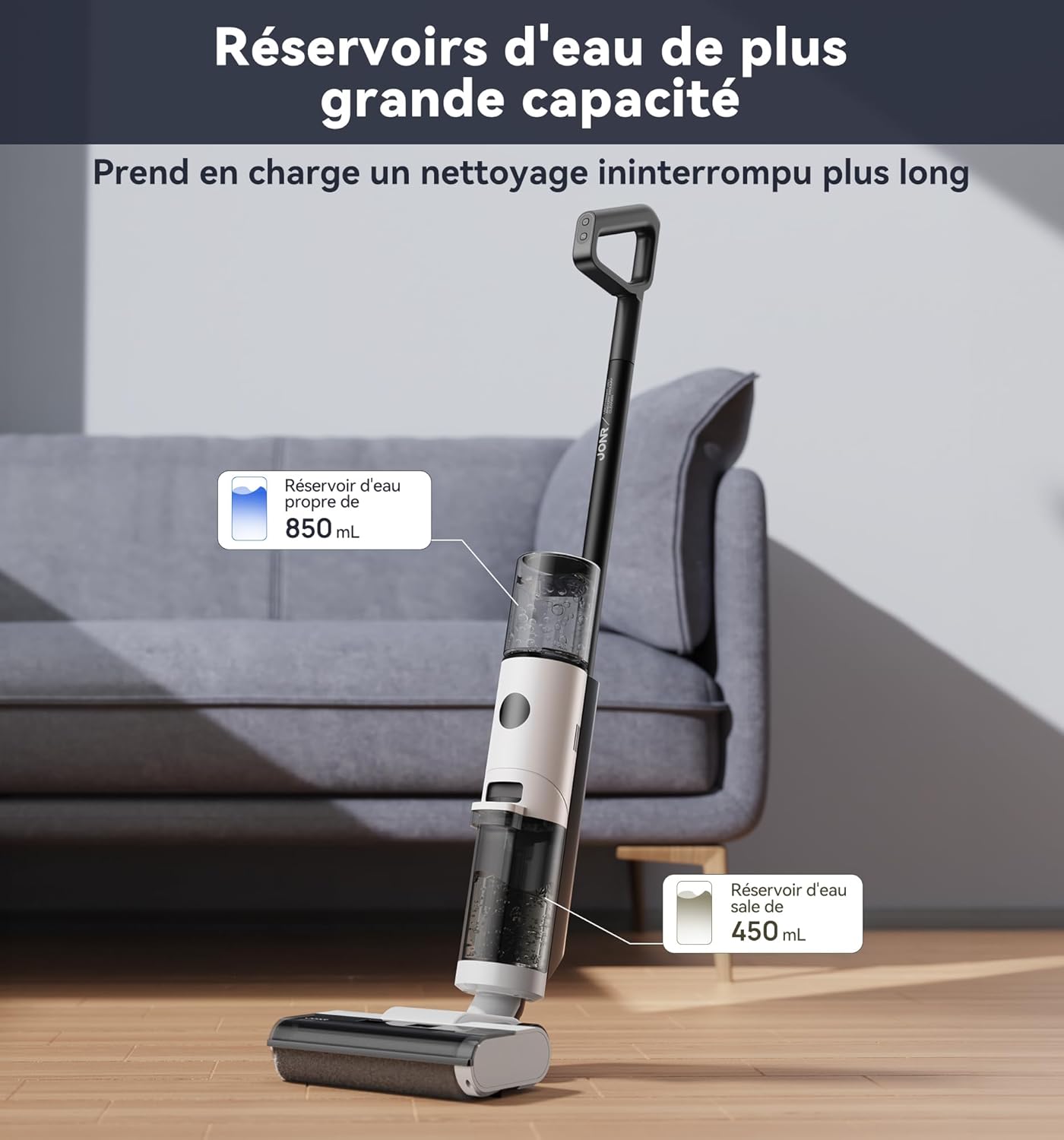 JONR ED12 Aspirateur Laveur sans Fil, Nettoyage des Bords, 30s Autonettoyage Rapide, Léger, Forte Traction, Aspire et Lave en même Temps, pour sols durs