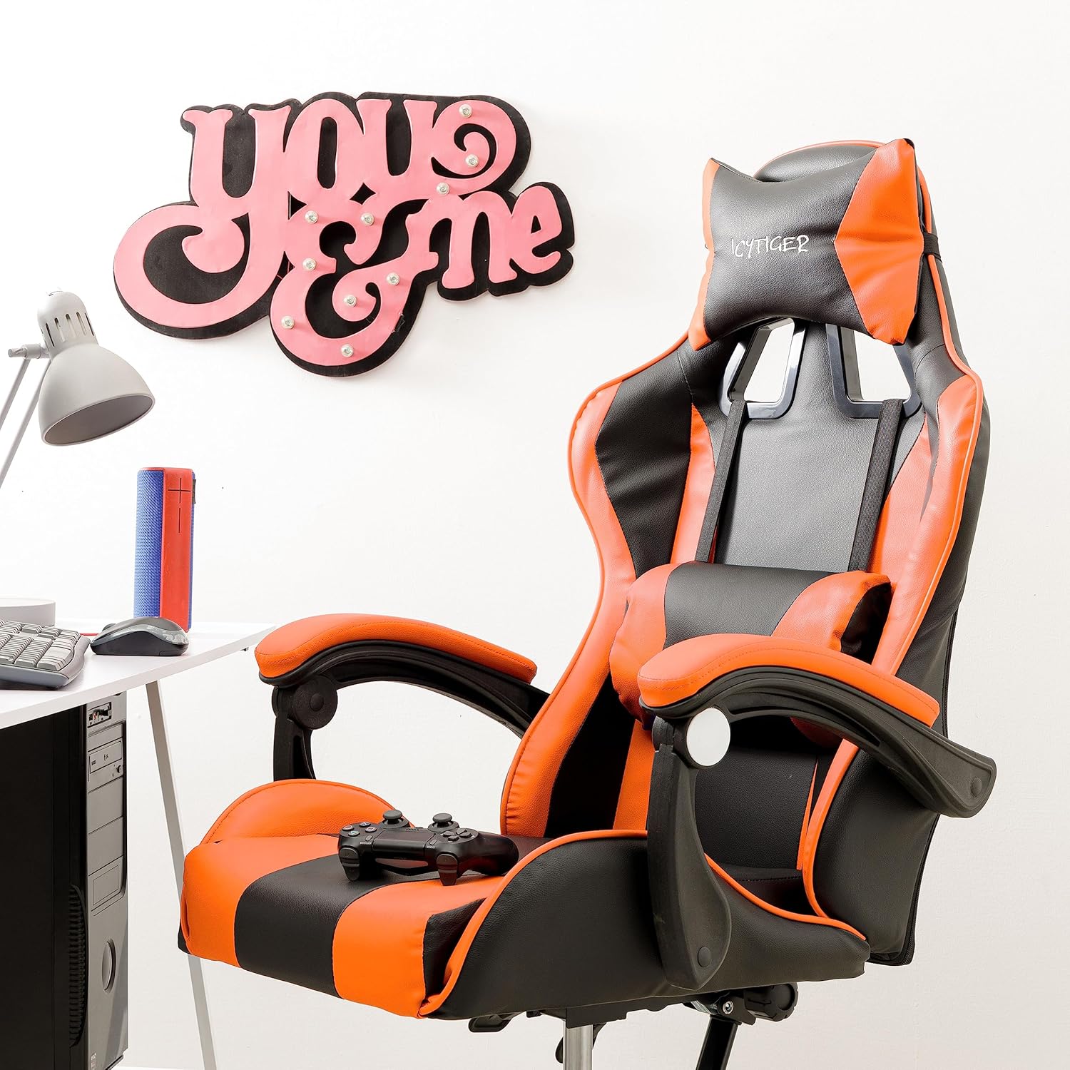 Baroni Home Chaise de Gaming, Chase de Jeux Ergonomique Chaise de Bureau avec Confortable Dossier réglable, Appui-tête et Soutien Lombaire, Blanc