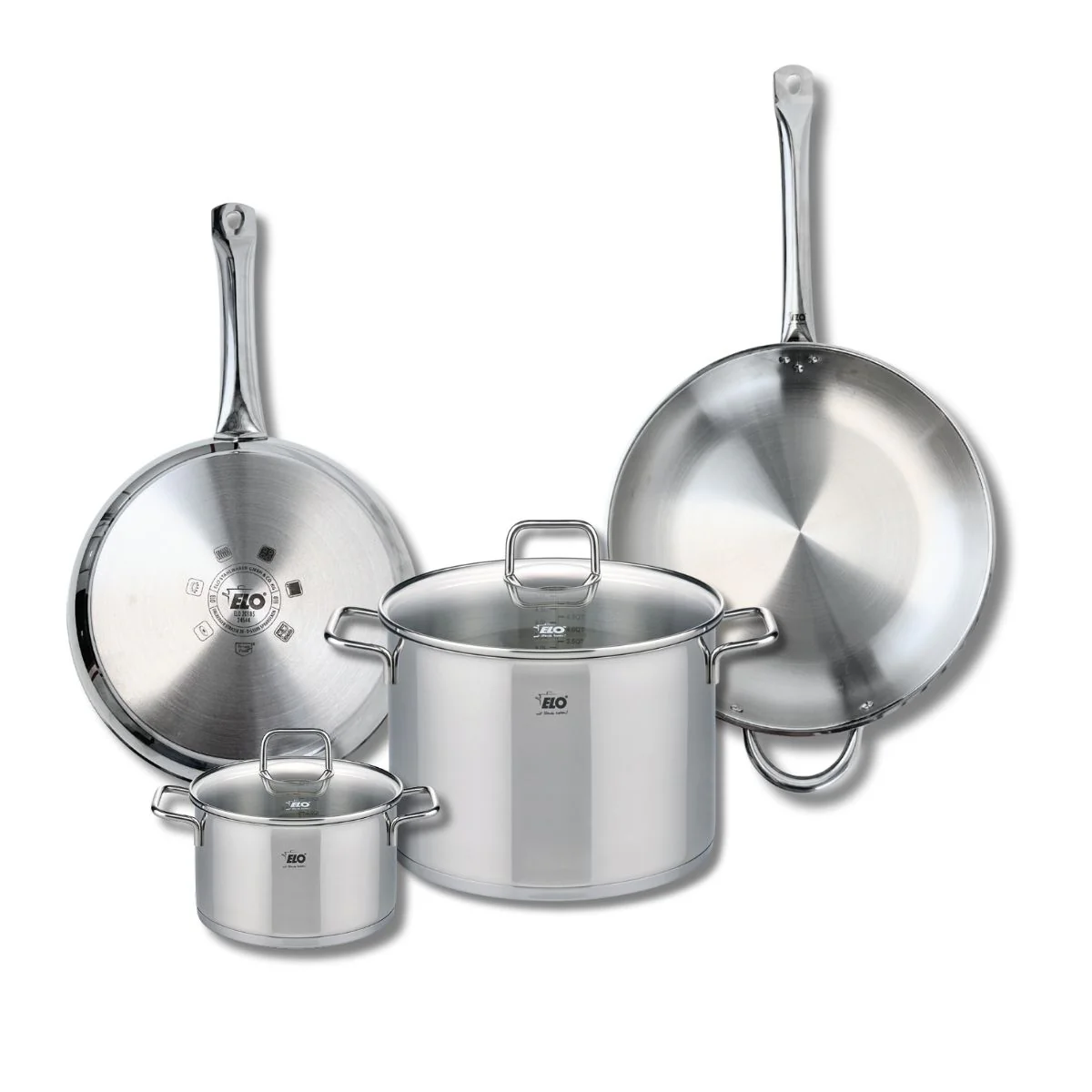 Ensemble de 2 Poêles de cuisson 28 et 32 cm et 2 faitouts 16 et 26 cm Elo Profi Citrin Elo