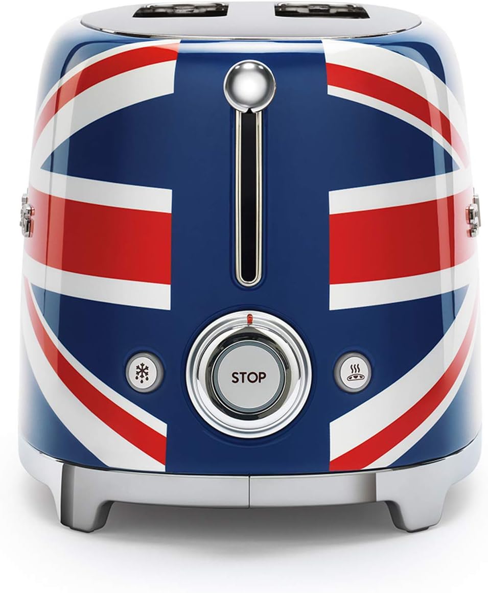 Smeg, Grille-pain 2 Tranches TSF01UJEU, 2 Fentes 36 mm, 6 Niveaux de Brunissage, Fonction Chauffage, Décongélation et Bagel, Éjection Automatique du Pain, Ramasse Miettes, 950 W, Royaume-Uni