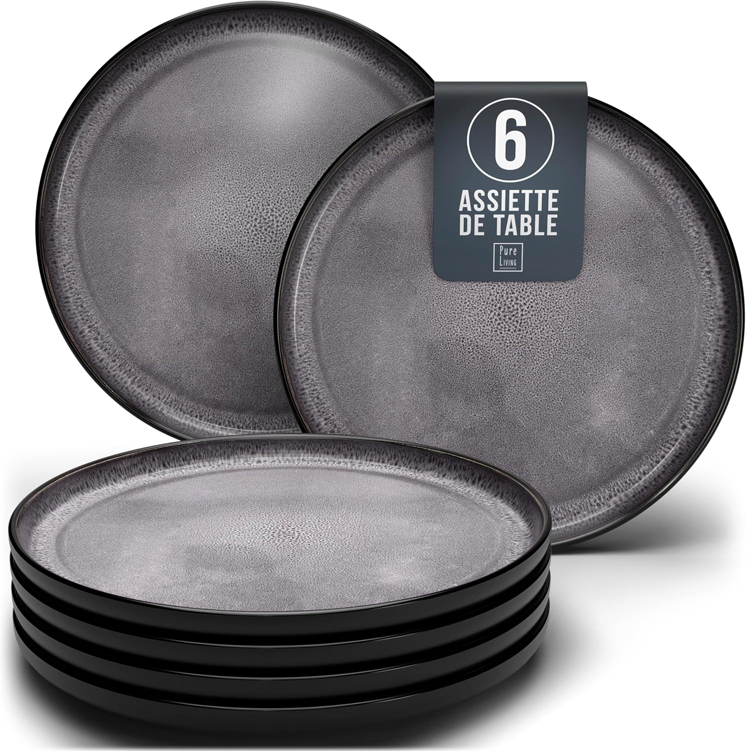 Service de Vaisselle en Grès Ibiza 36 pièces –Ensemble de Vaisselle pour 12 Personnes, Adapté au Lave-Vaisselle et au Micro-Ondes, Pure Living bleu fumé, Assiettes Service de Table