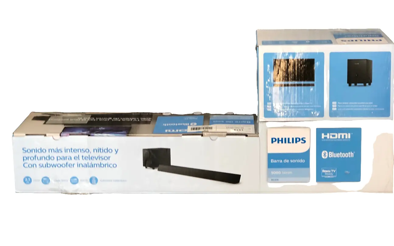 PHILIPS B5306 2.1-Channel Soundbar with Wireless Subwoofer & Roku TV Ready, Black