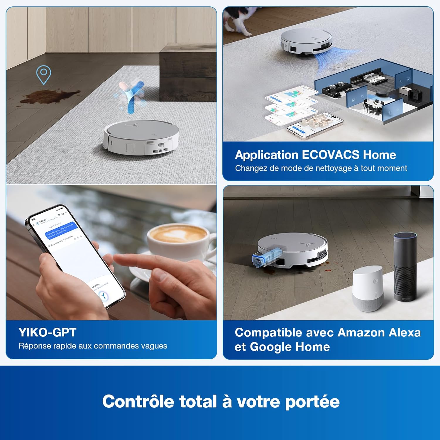 ECOVACS X8 PRO OMNI Robot Aspirateur Laveur avec Station Tout-En-Un, Puissance 18000Pa, Nettoyage Automatique Instantané OZMO ROLLER, Nettoyage à l'eau chaude 75℃, Ajout Solution Nettoyage Automatique