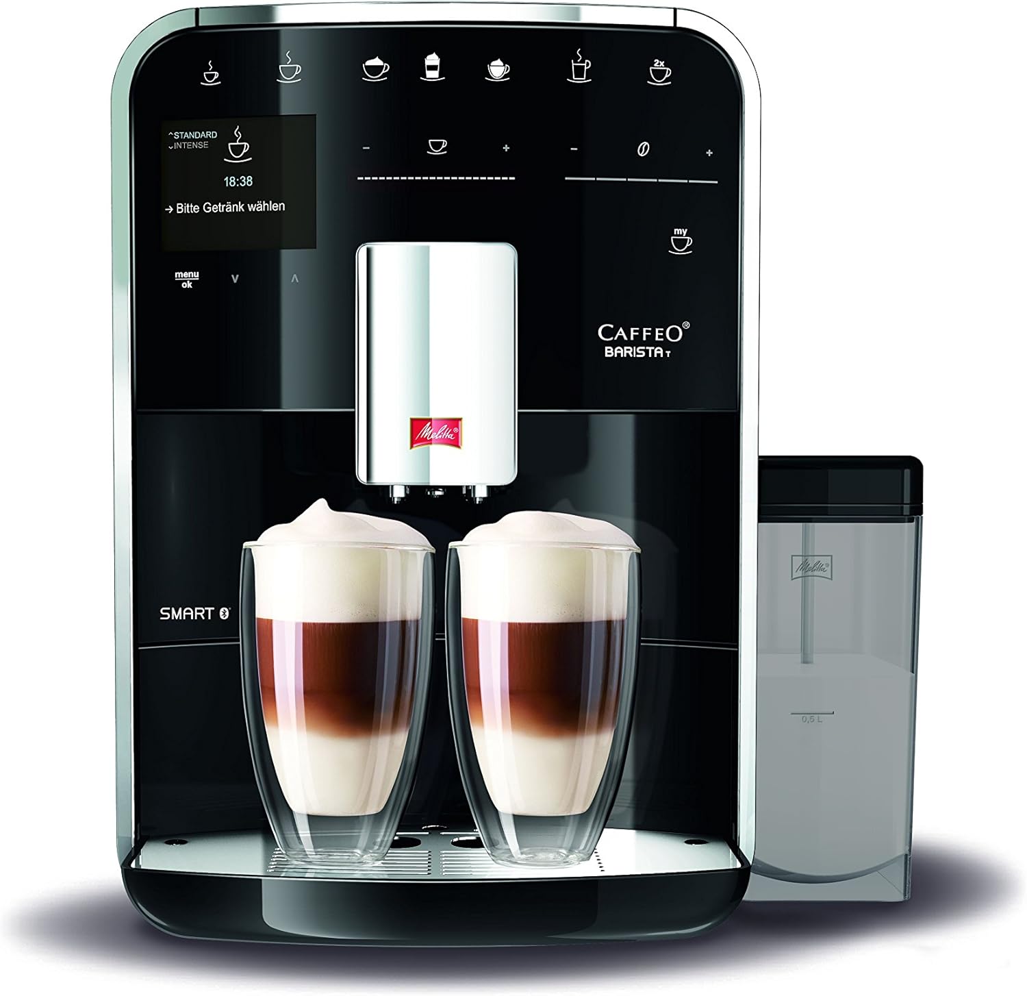 Melitta Barista T Smart Argent, Machine à Café à Grain avec Broyeur, Connectée, Système One Touch, Double bac à grains, 18 spécialités, Mode 1 à 2 Tasses, Écran Couleur TFT, F831-101