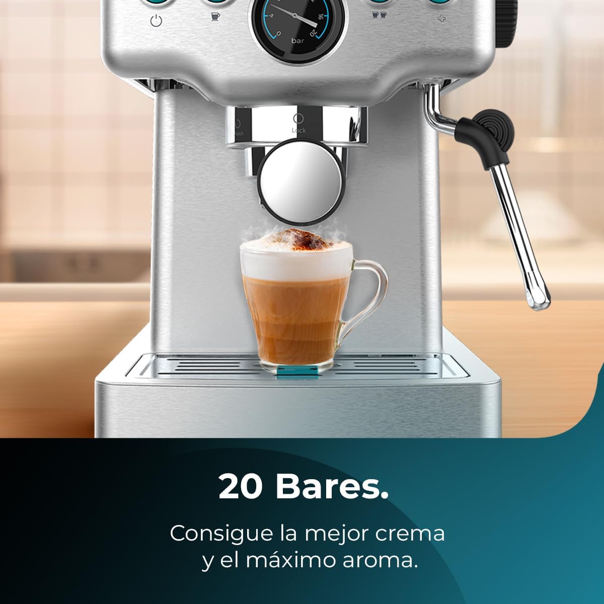 Cecotec Machine à café Express Power Espresso 20 Barista Cream. 2 Thermoblocks, 20Bars, Manomètre, Mode Auto pour 1 et 2 Café(s), Buse vapeur Orientable, Conduit pour Infusions, 2900W.
