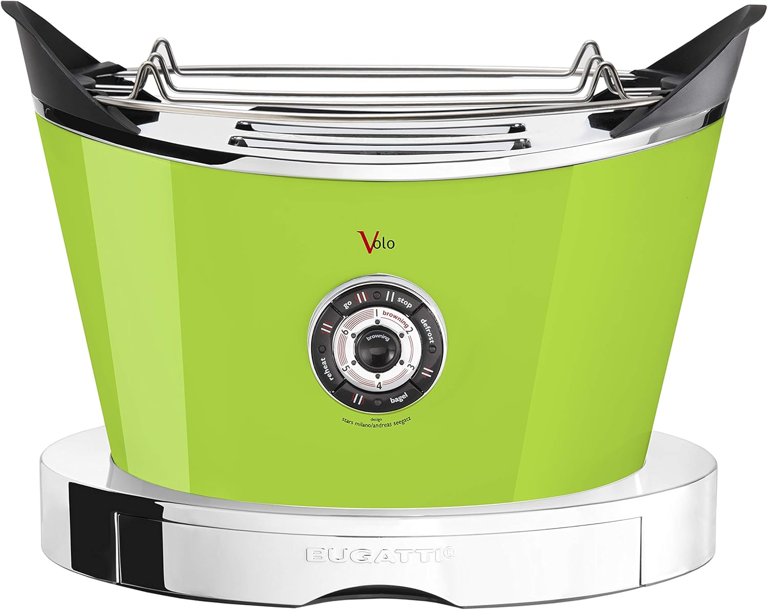 BUGATTI, Volo, Grille-Pain Électrique, 4 Fonctions, 6 Niveaux de Grillage, Design Innovant, Corps en Acier Inoxydable, Puissance 930 W (Chrome)