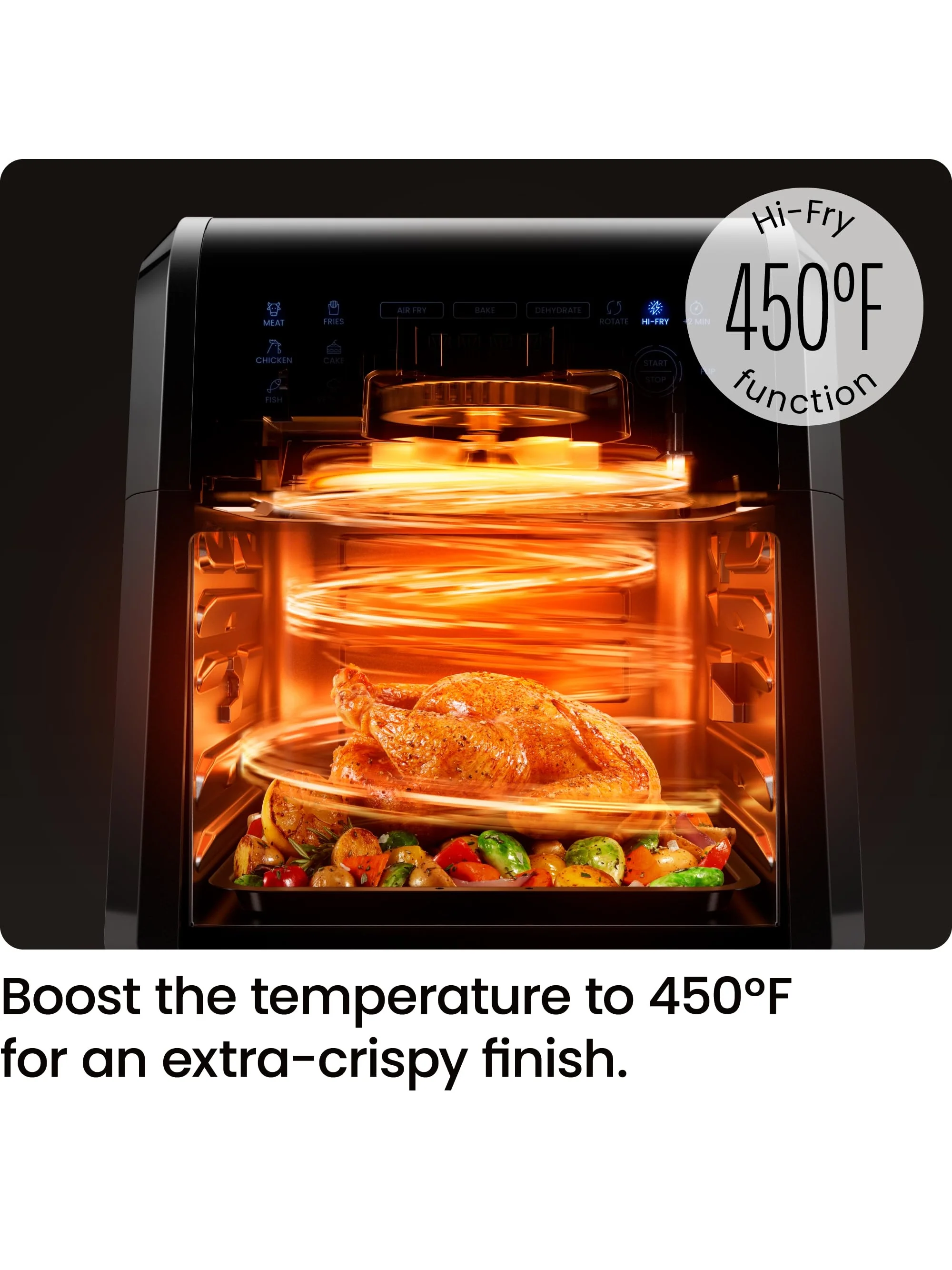 CHEFMAN Multifunctional Digital Air Fryer+ Rotisserie, Dehydrator, Convection Oven, 17 Touch Screen Presets Fry, Roast, Dehydrate, Bake, XL 10L Family Size, Auto Shutoff, Large Easy-View Window, Black