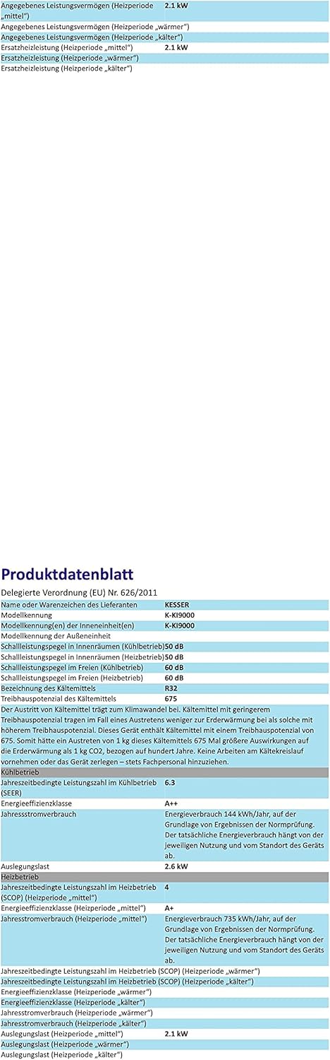 KESSER® Climatisation SET réversible - Climatiseur avec fonction WiFi/Application - Refroidissement A++/ Chauffage A+, Fluide réfrigérant R32 - Écran LCD, Split 12000 BTU/h / 3400 Watt - Anthrazit
