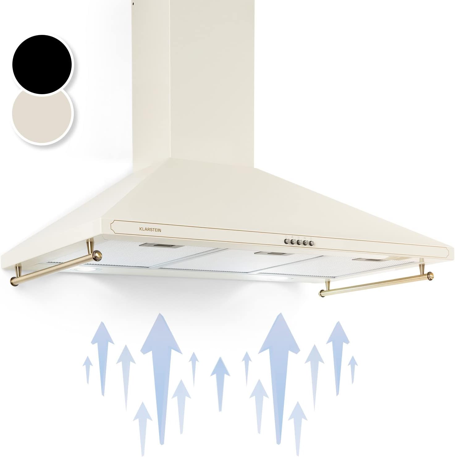 Klarstein Hotte Aspirante 90 cm, Hottes de Cuisine avec Filtre de Hotte en Aluminium, Débit d'Air Puissant de 645m³/h, Eclairage LED, Extracteur d'Air Silencieux, Hotte Efficace avec Evacuation