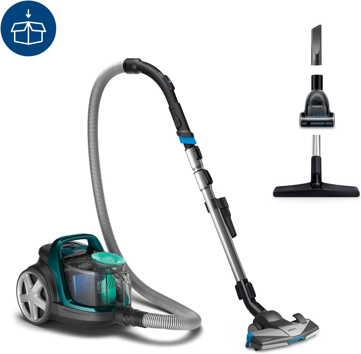 Philips PowerCyclone 7 Compact Aspirateur sans Sac - Puissance 900 W, Filtre Allergy H13, Aspiration 99,9% Poussière Fine, Variateur de Puissance, Mini-Brosse Turbo, Bac 1,5L (FC9555/09)