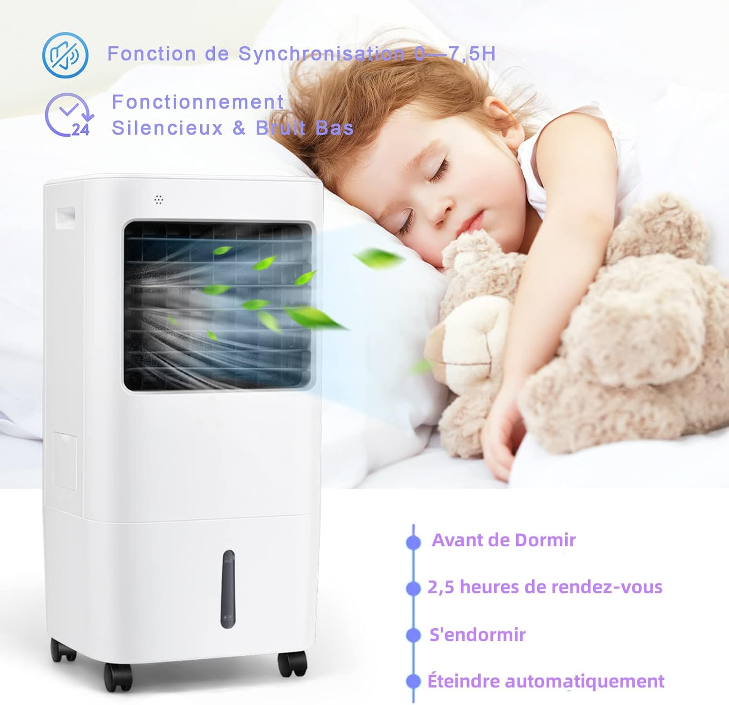 RELAX4LIFE Rafraîchisseur d’Air Mobile avec Humidificateur et Purificateur, 3 Mode de Vitesse, Climatiseur avec Réservoir d'Eau 8L et Filtre Amovible et Lavable pour Chambre, Bureau, Salon