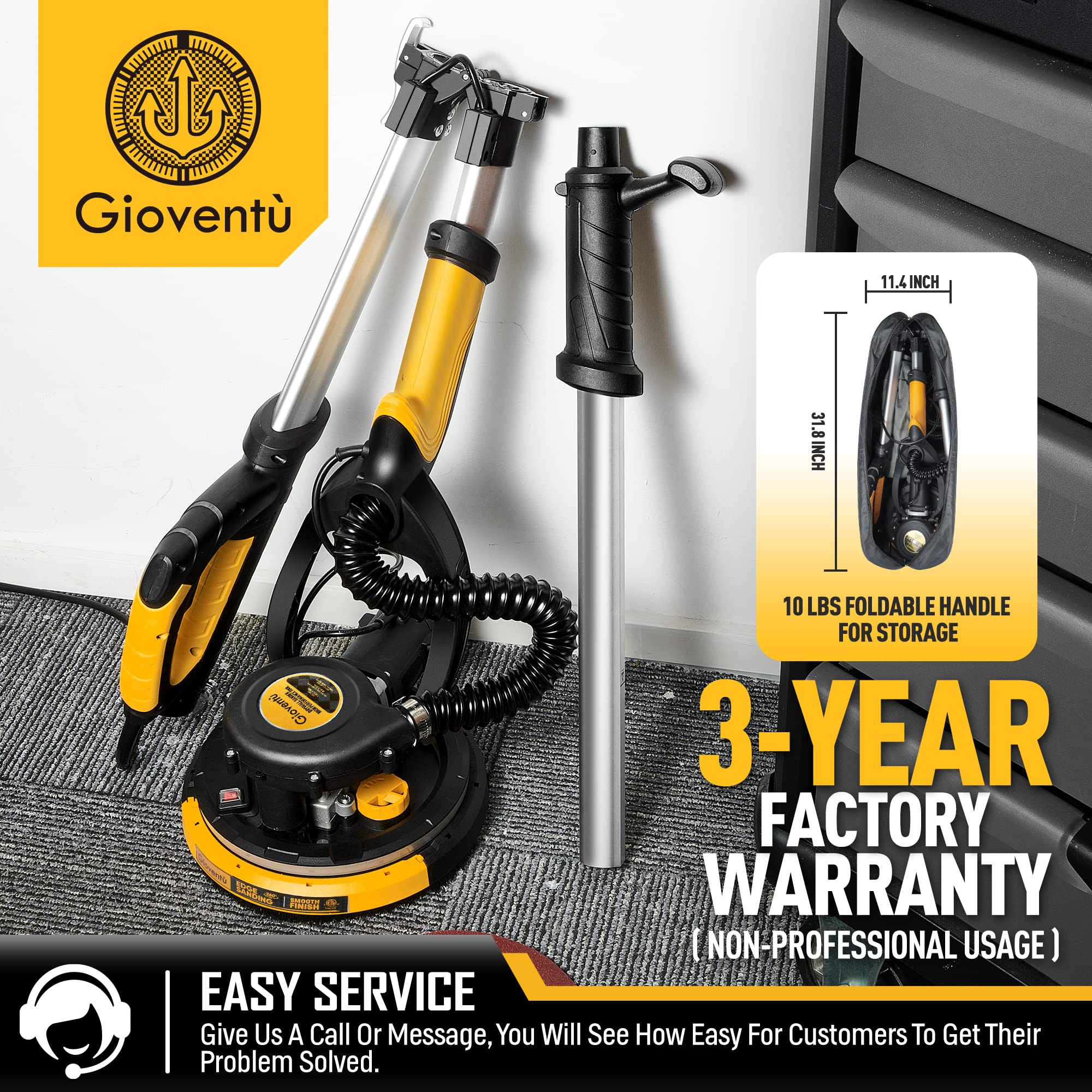 Gioventù Electric Drywall Sander with Vacuum for Popcorn Ceiling