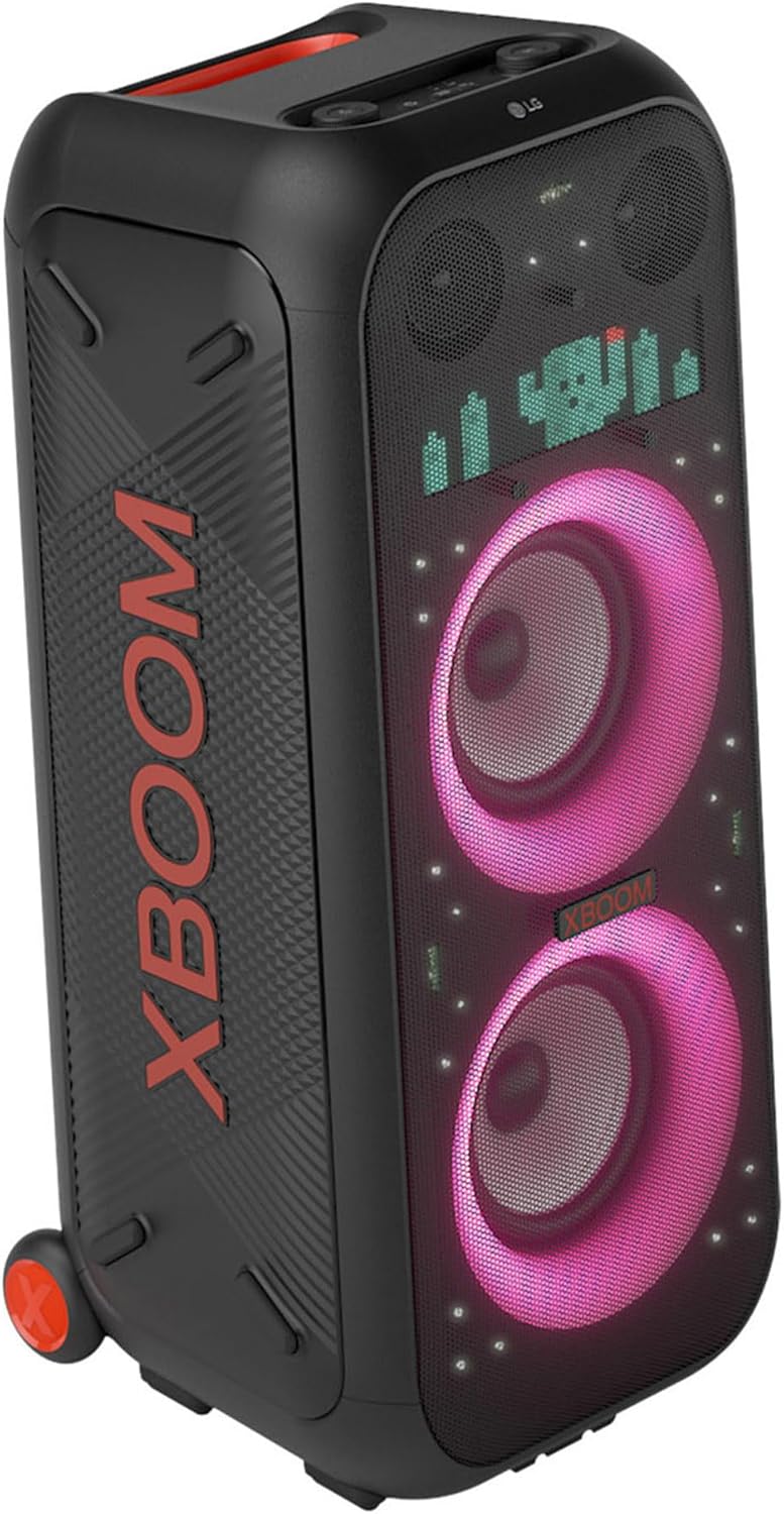 LG, Enceinte Bluetooth Puissant, PartyBox, Karaoke, Grosse Enceinte Bluetooth Lumineuse, XBOOM, Portable à roulettes, Enceinte Bluetooth Portable Exterieur, Multi Bluetooth et Application, RNC5,Noir