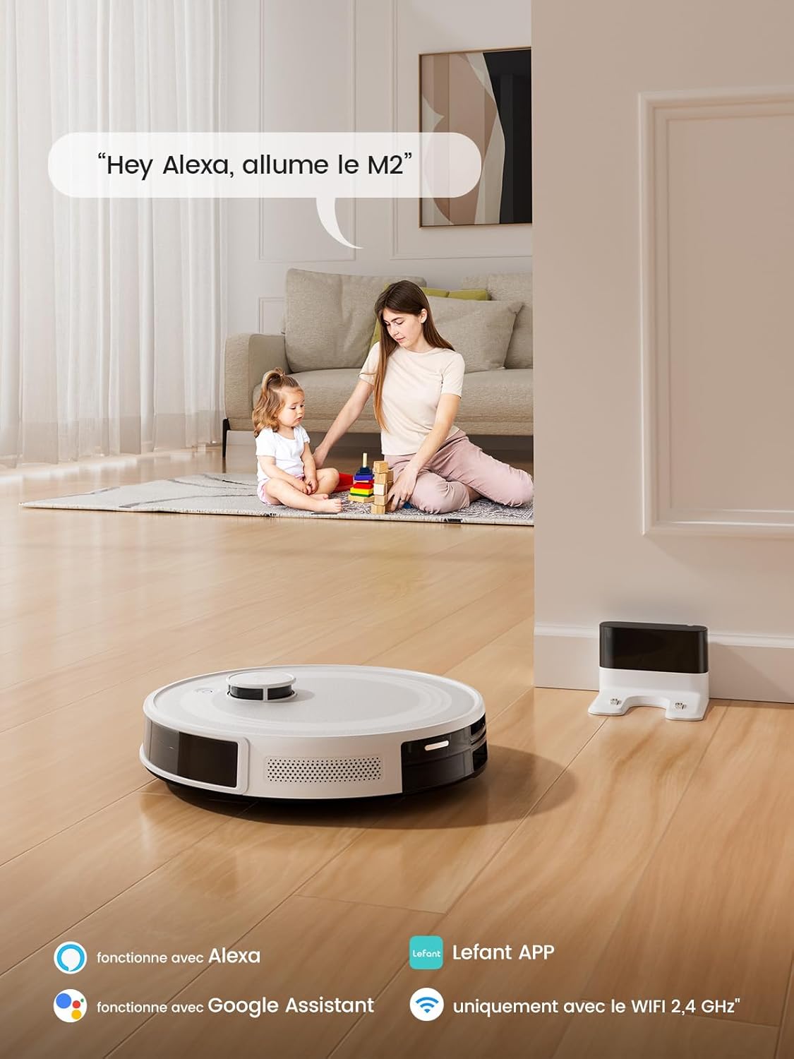 Lefant Robot Aspirateur Laveur Robot 2 en 1 4000Pa,Navigation LiDAR,Cartographie Multi-étage,Zones Virtuelles, Connecté Alexa/APP/WiFi,Idéal pour Poils d'animaux Tapis Sols Durs,M1 Champagne