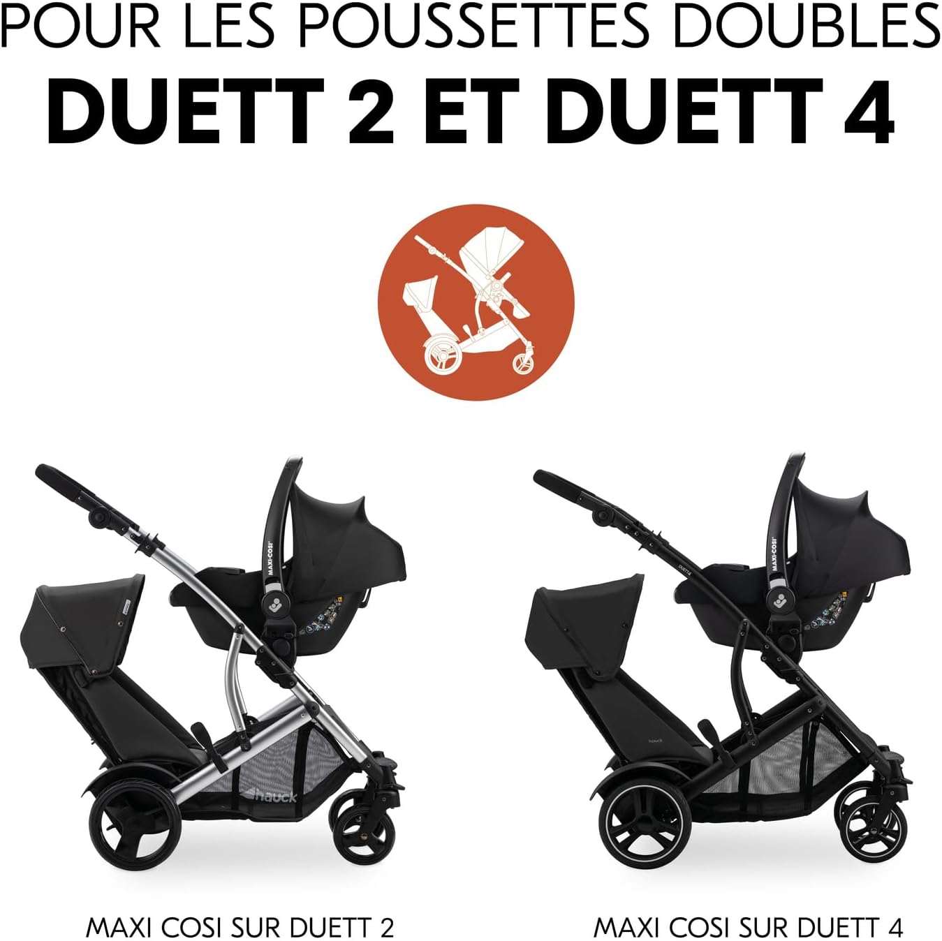 hauck Poussette Double Duett 2, Siège Supérieur Convertible en Nacelle Bébé, Réversible, Pliable, Charge Maxi 36 Kg, Inclus Habillage Pluie, Forest Noir