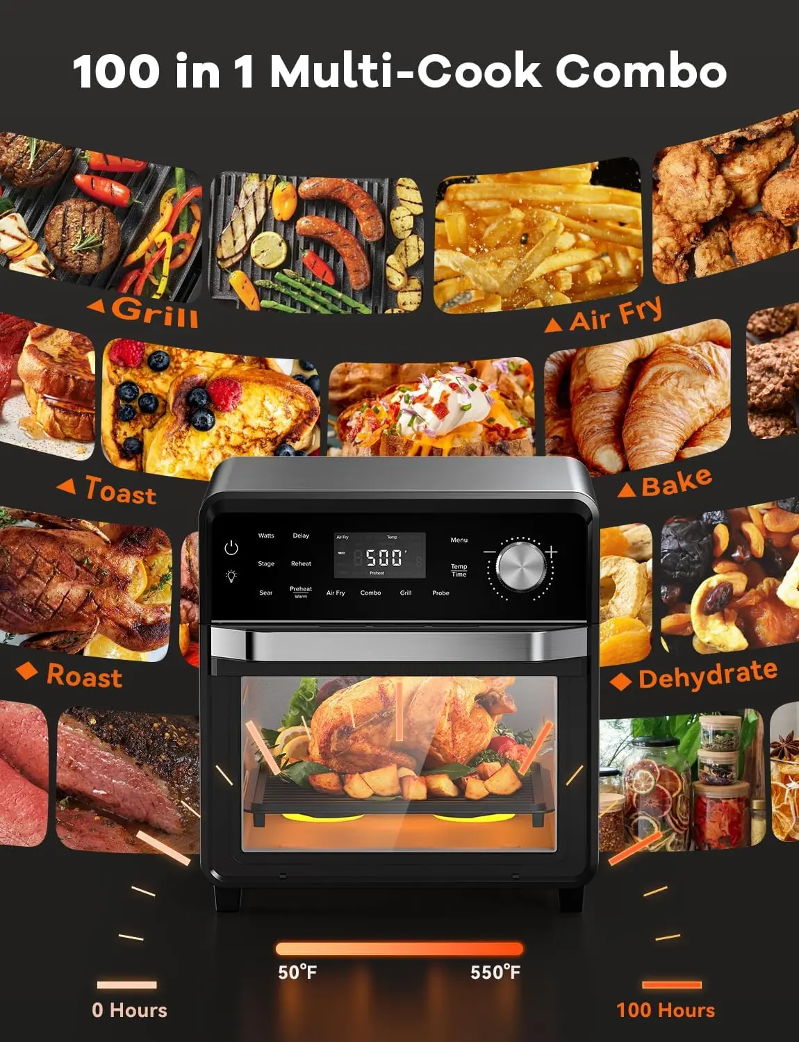 Nuwave TODD ENGLISH Air Fryer Grill Oven Combo, TRUE Char & Flavor, 100 in 1 Super Convection Toaster Oven Countertop, Excellent Thermal Insulation, POWERPORT™ Plug-In Grill, 550°F, Stainless Steel