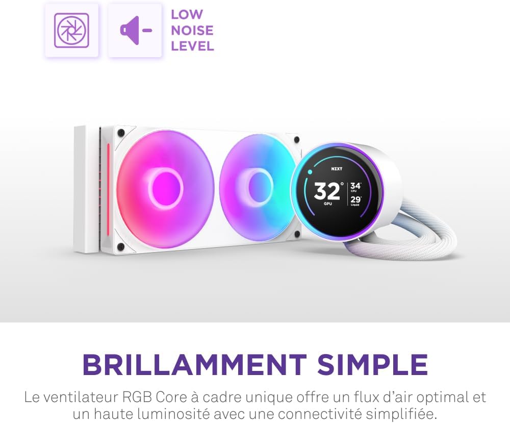 NZXT Kraken Elite 280 RGB - Refroidisseur de liquide CPU AIO - Radiateur 280mm - Ventilateur F280 RGB - IPS LCD 2,72 personnalisable - Turbine Pump - LGA 1700 1200 115X 1851 / AM5 AM4 - Noir