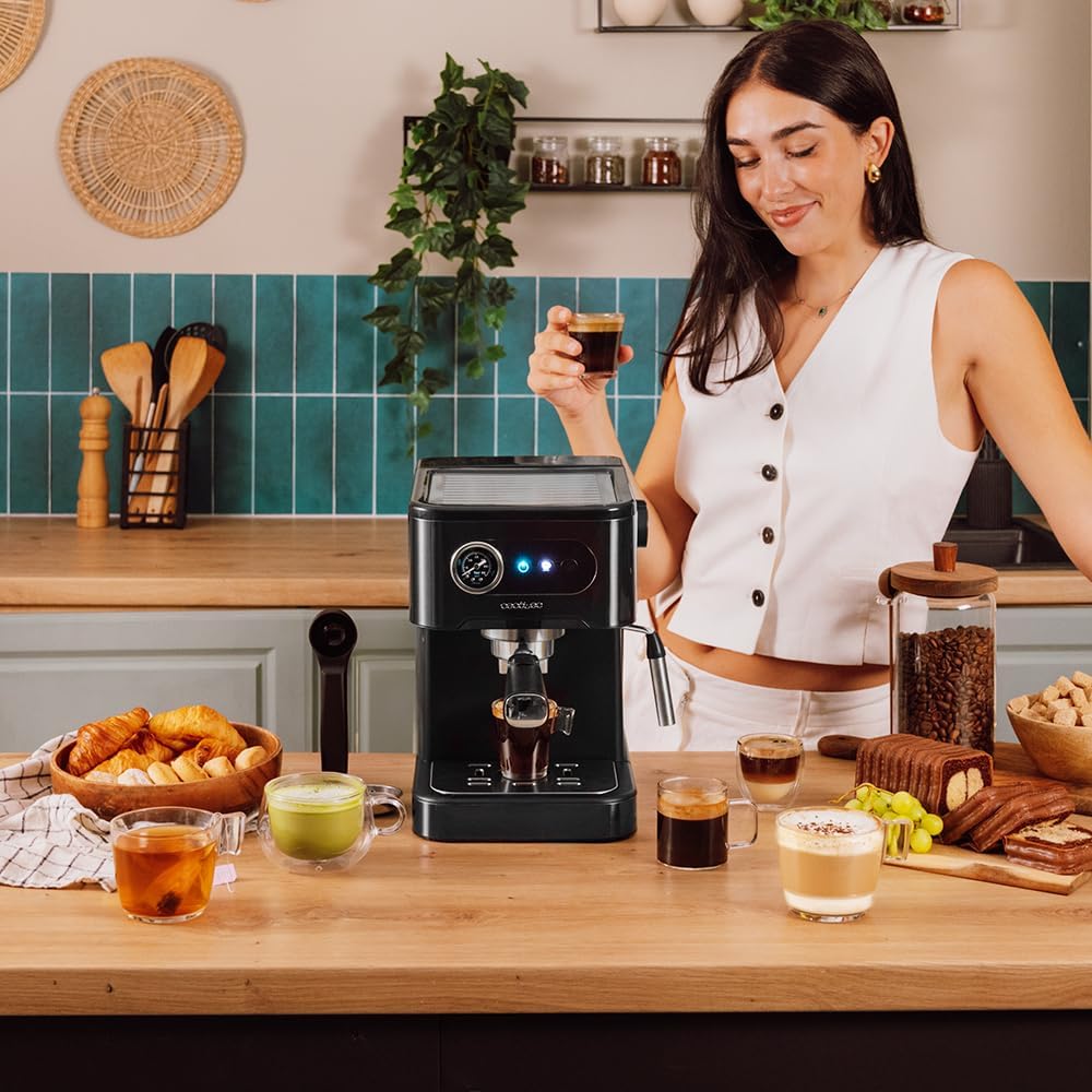 Cecotec Machine à café Express Power Espresso 20 Barista Cream. 2 Thermoblocks, 20Bars, Manomètre, Mode Auto pour 1 et 2 Café(s), Buse vapeur Orientable, Conduit pour Infusions, 2900W.