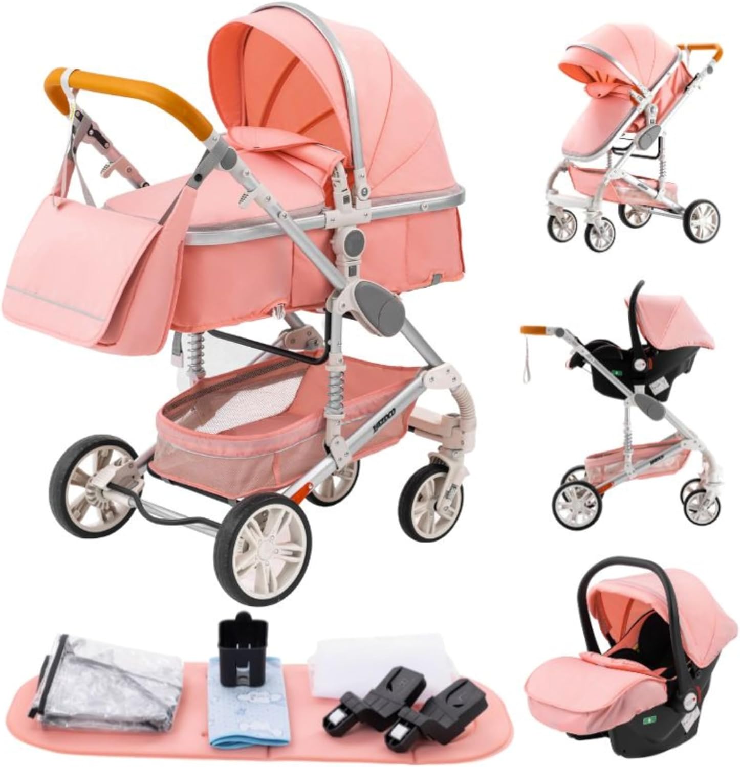 YAZOCO Poussettes 3 en 1 Citadines Poussettes Combinées Poussette Tricycle Baby Walker Poussette Haute Paysage Poussettes Pliantes Trolley Bébé Landau pour 0-36 (1 Noir)
