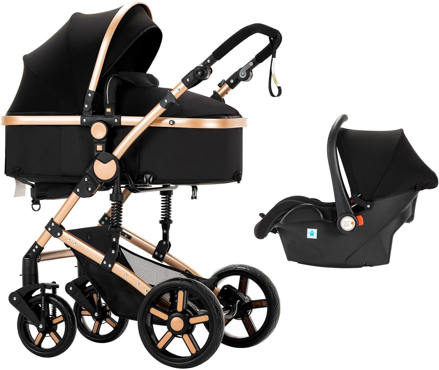 NADDLILY Poussette 3 en 1, Poussette Bebe avec Conception Portable Pliable en Un Clic, Pousette 3 en 1 avec Poussée Réversible Bidirectionnelle, Poussette Canne avec Accessoires (V9 Black)