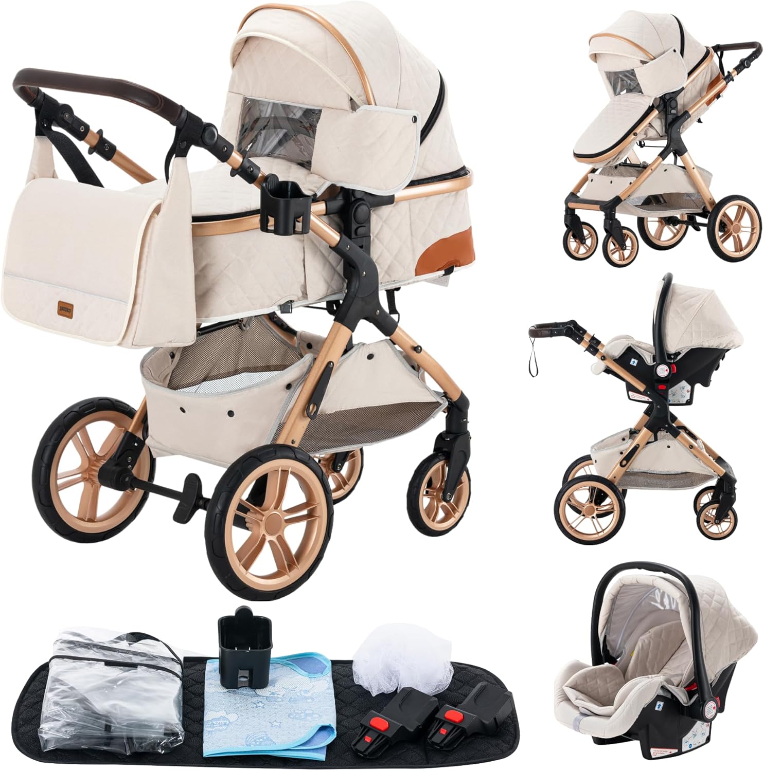 YAZOCO Poussettes 3 en 1 Citadines Poussettes Combinées Poussette Tricycle Baby Walker Poussette Haute Paysage Poussettes Pliantes Trolley Bébé Landau pour 0-36 (1 Noir)