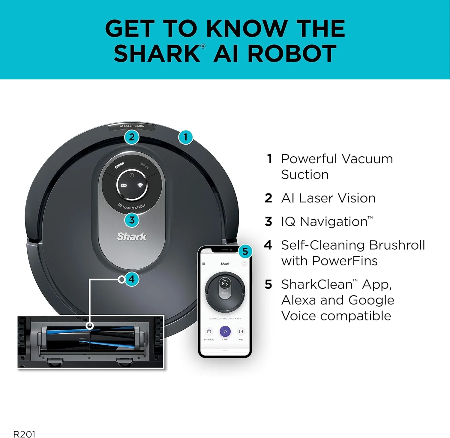 Shark AI Robot Vacuum, Smart Mapping|Scheduling|Pet Hair Pick Up|Logical Navigation, Black/Silver (RV2001), Carpet