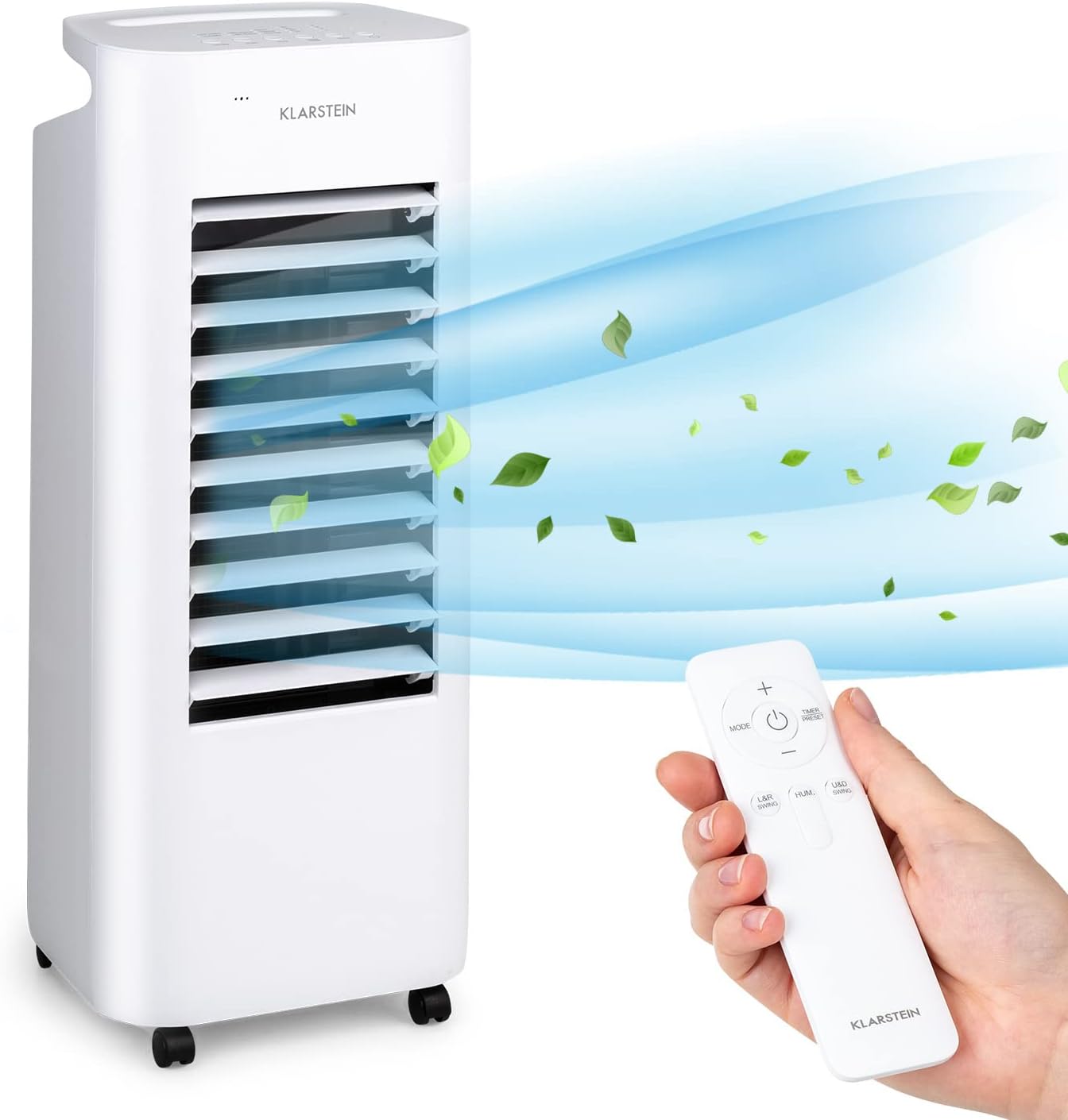 Klarstein Rafraichisseur d'Air 4 en 1, Climatiseur Portable Smart APP Mobile, Humidificateur, Ventilateur, Sans Évacuation 65W, Pack Glacons, Mode Nuit, Puissant Débit d'Air 330m³/h
