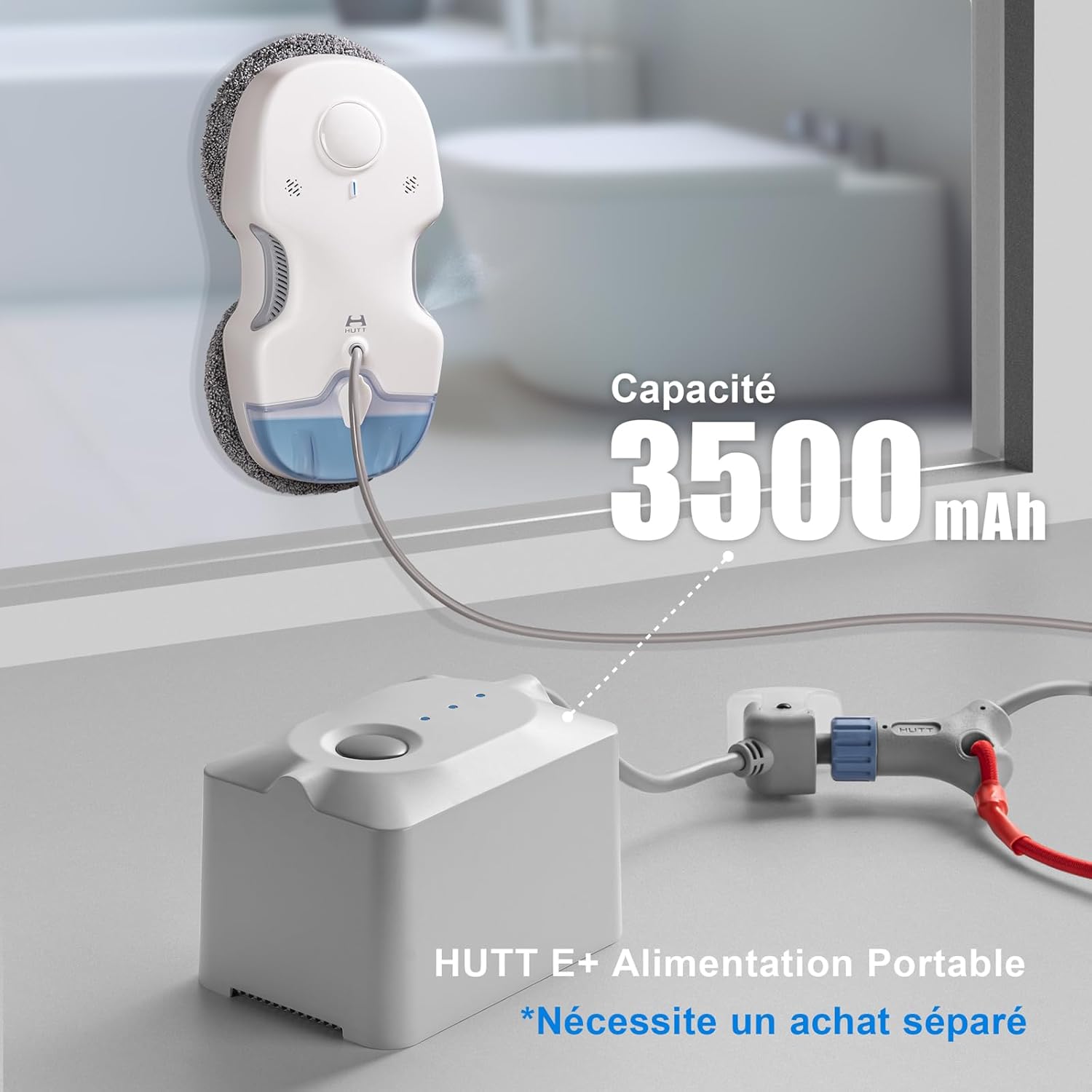 HUTT DDC55 Robot Nettoyeur Vitre, Robot Laveur de Vitre Automatique, Système de Sécurité, Navigation Intelligente, Télécommandé, pour Toutes Les Surfaces Lisses, avec 12 Chiffons