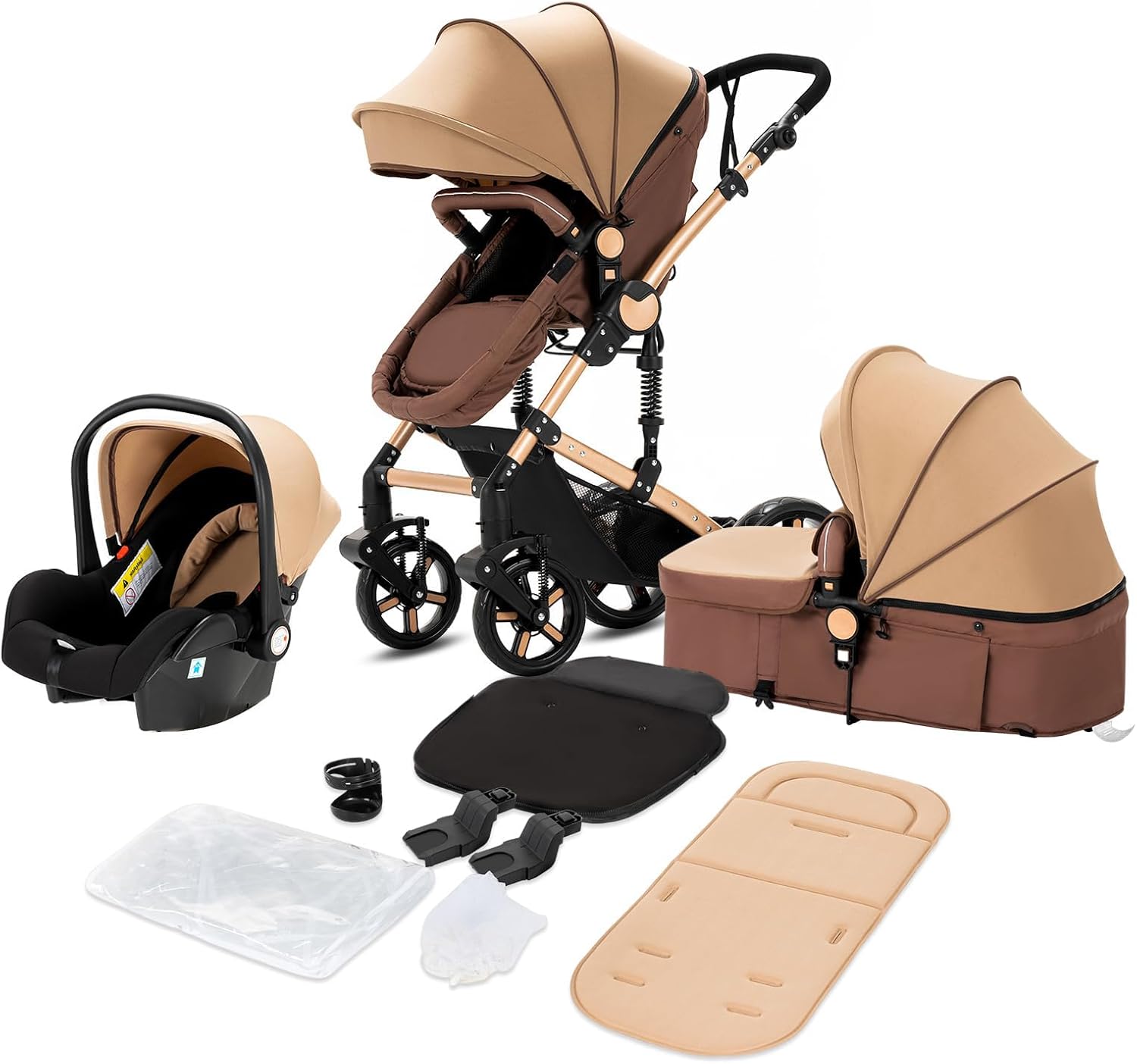 NADDLILY Poussette 3 en 1, Poussette Bebe avec Conception Portable Pliable en Un Clic, Pousette 3 en 1 avec Poussée Réversible Bidirectionnelle, Poussette Canne avec Accessoires (V9 Black)