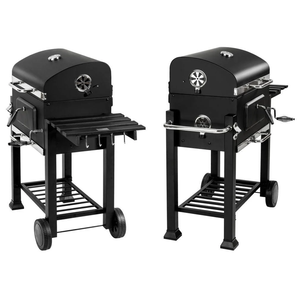 Barbecue à charbon de bois 3 en 1 avec thermomètre avec grille à hauteur réglable noir 1508003