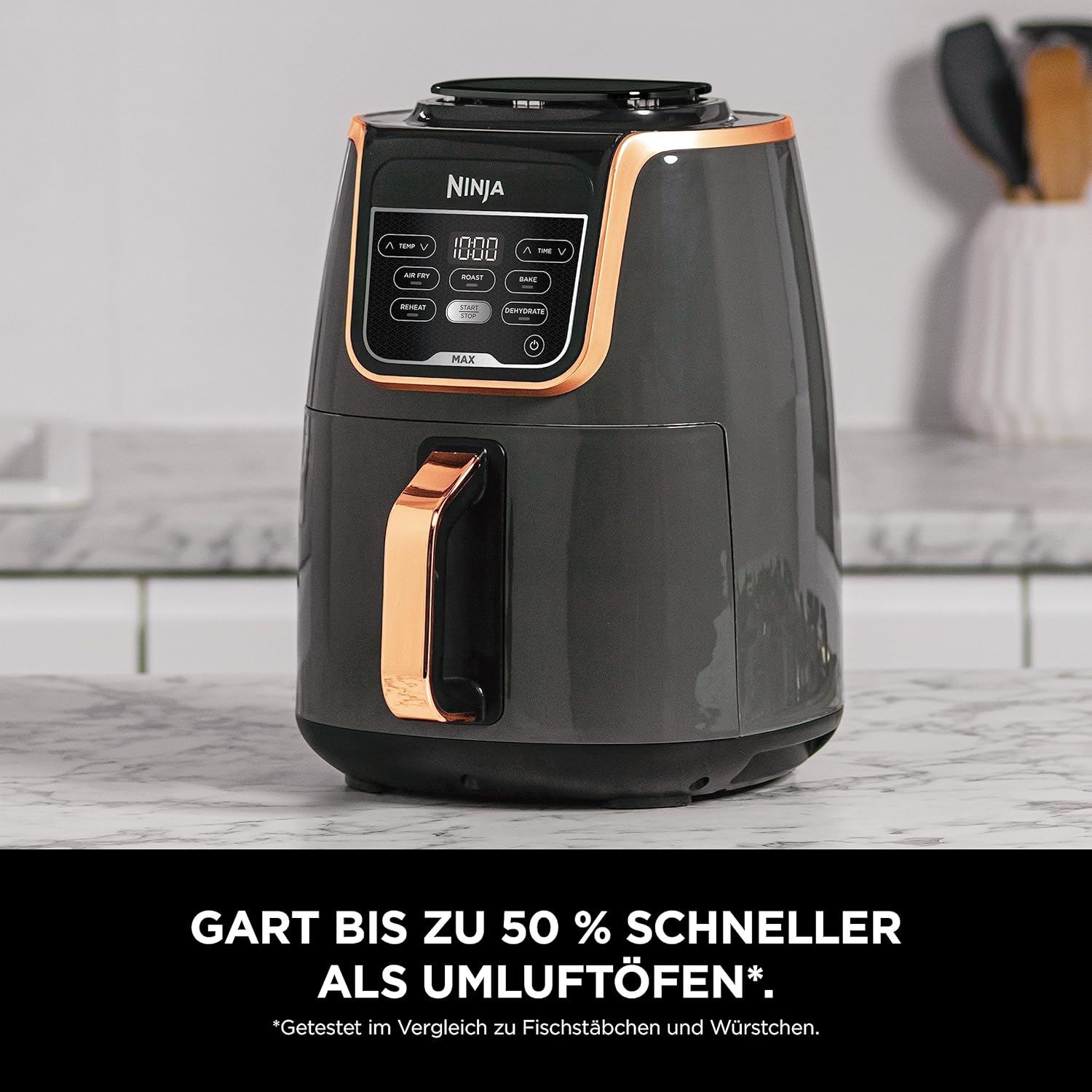 Ninja Foodi FlexDrawer Dual Zone Heißluftfritteuse, Airfryer mit 10,4-Fach und herausnehmbarem Trenner, Antihaftbeschichtung, spülmaschinenfester Korb, 7-in-1, Schwarz & Kupfer, AF500EUCP