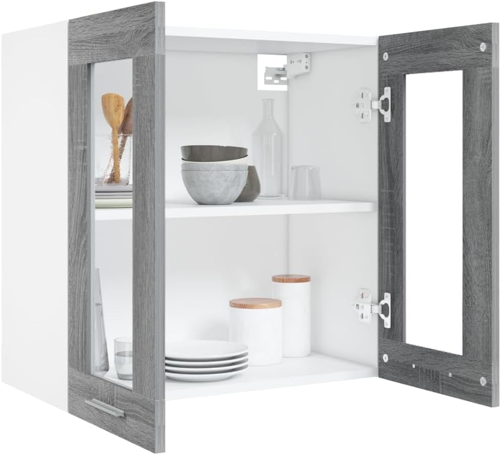 vidaXL Armoire à Micro-Ondes Placard Armoire de Rangement Meubles de Cuisine avec 4 Etagères Intérieur Maison Gris Béton 60x57x207 cm Aggloméré