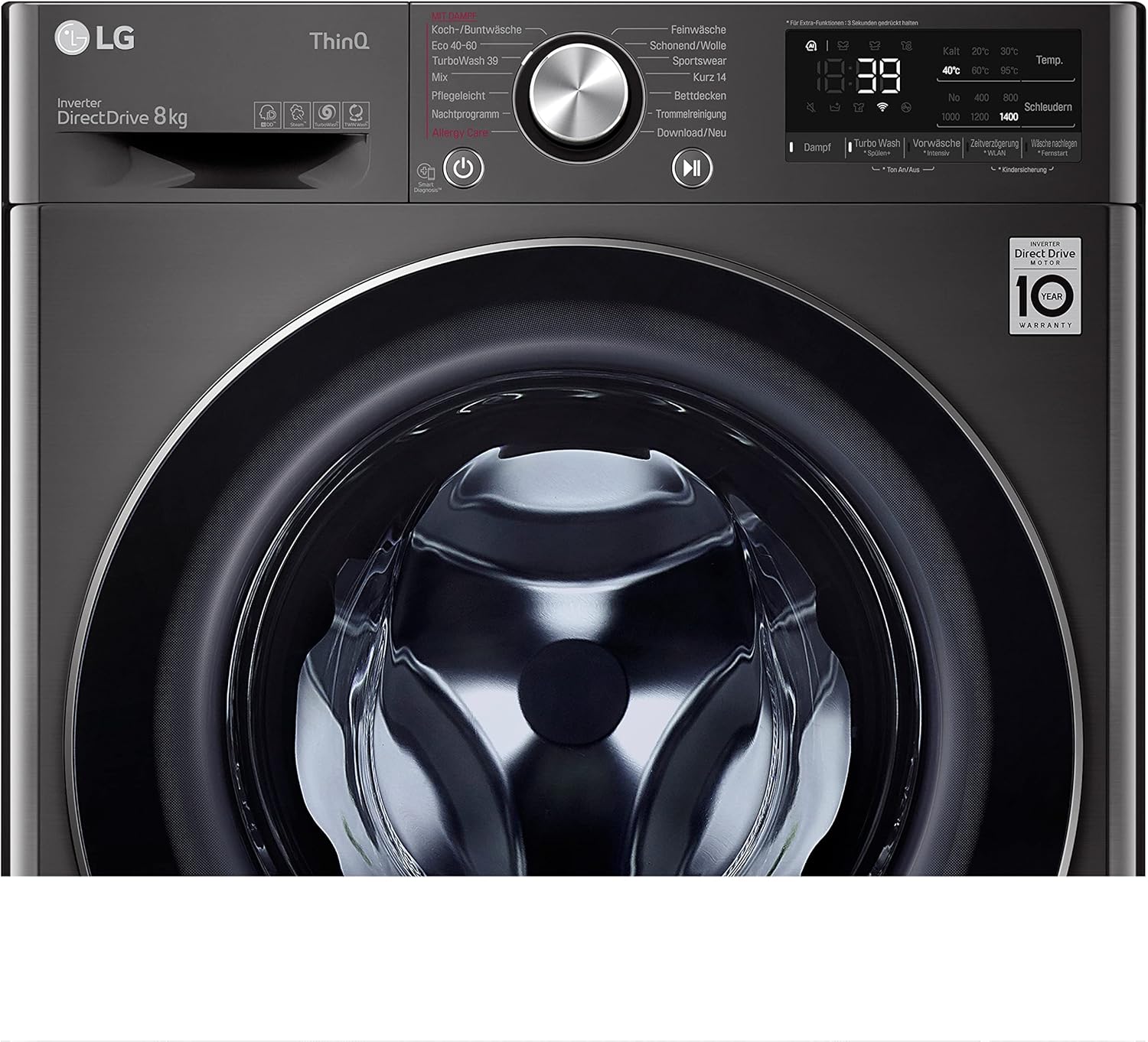 LG F4WV7080, Klasse A, Frontlader-Waschmaschine 8 kg, 1400 U/Min, AI Direct Drive, Wi-Fi, Tiefenreinigung mit Dampf, Groe Kapazitt, TRIPLE A, Auentür aus Sicherheitsglas, 62 x 60 x 85 cm  Wei