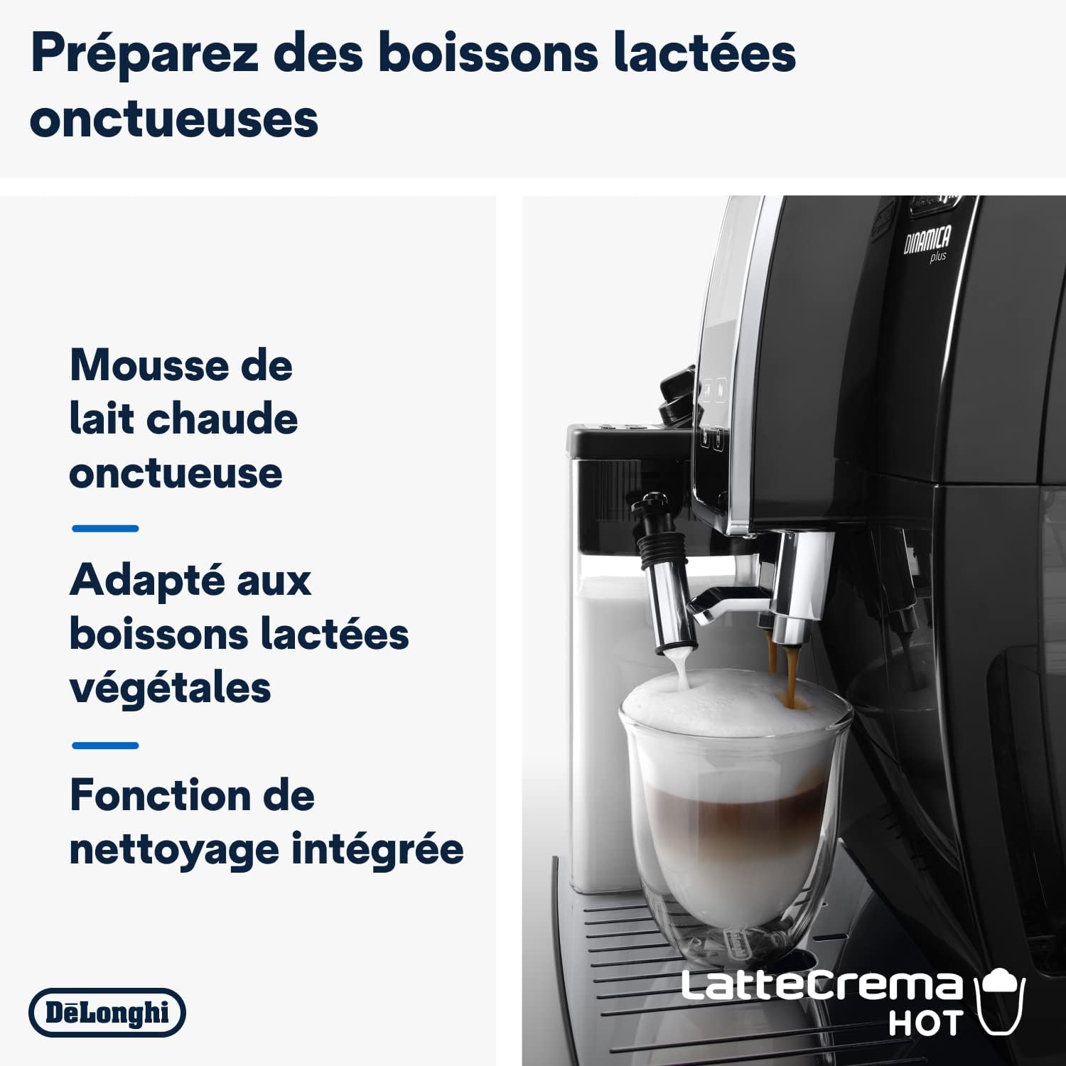 De'Longhi Dinamica Plus ECAM 370.70.B, Machine Expresso avec Broyeur, Système LatteCrema, Technologie Smart One Touch, Ecran Tactile Complet, Fonction My, 1.8l, Noir