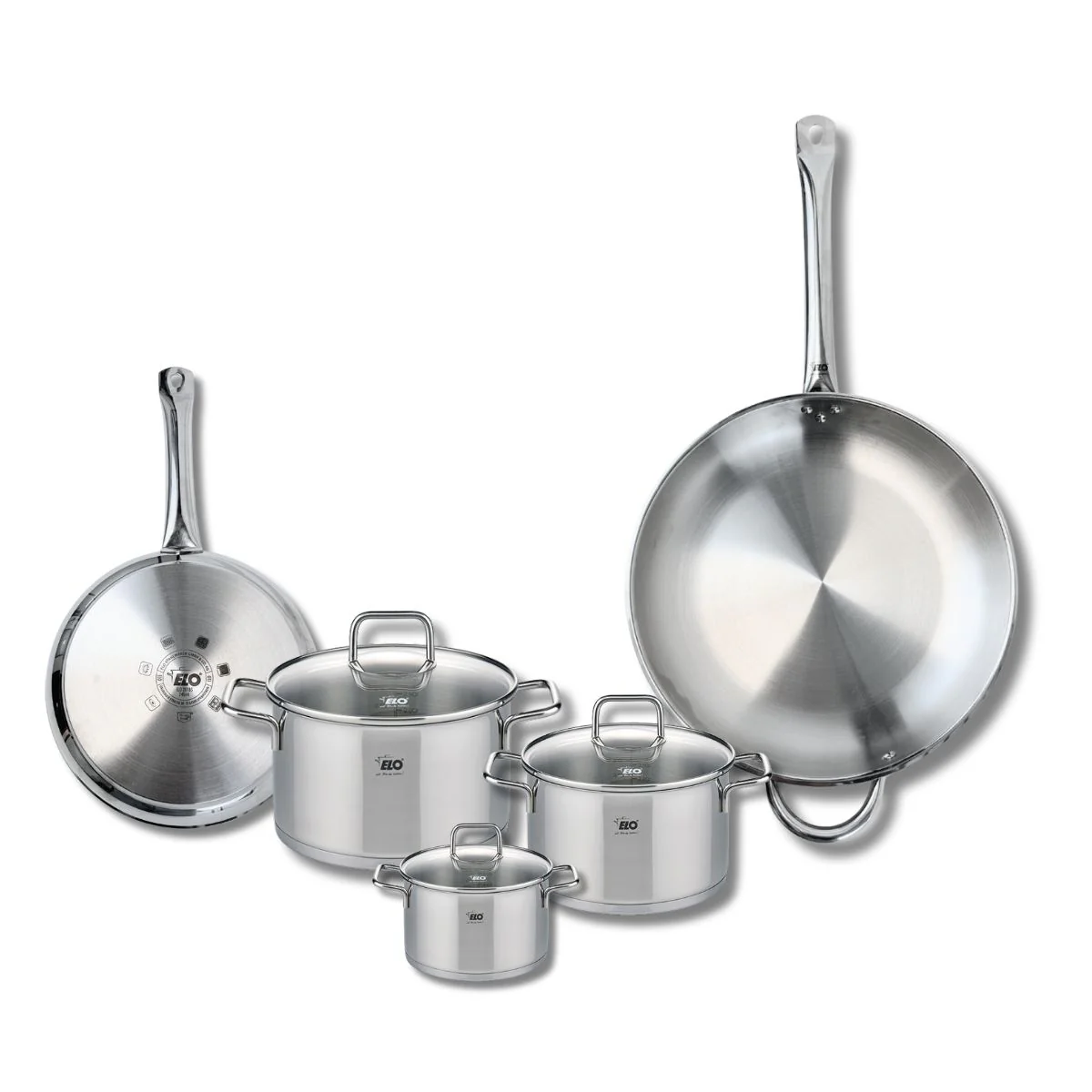 Ensemble de 2 Poêles de cuisson 24 et 32 cm et 3 faitouts 12, 16 et 20 cm Elo Profi Citrin Elo