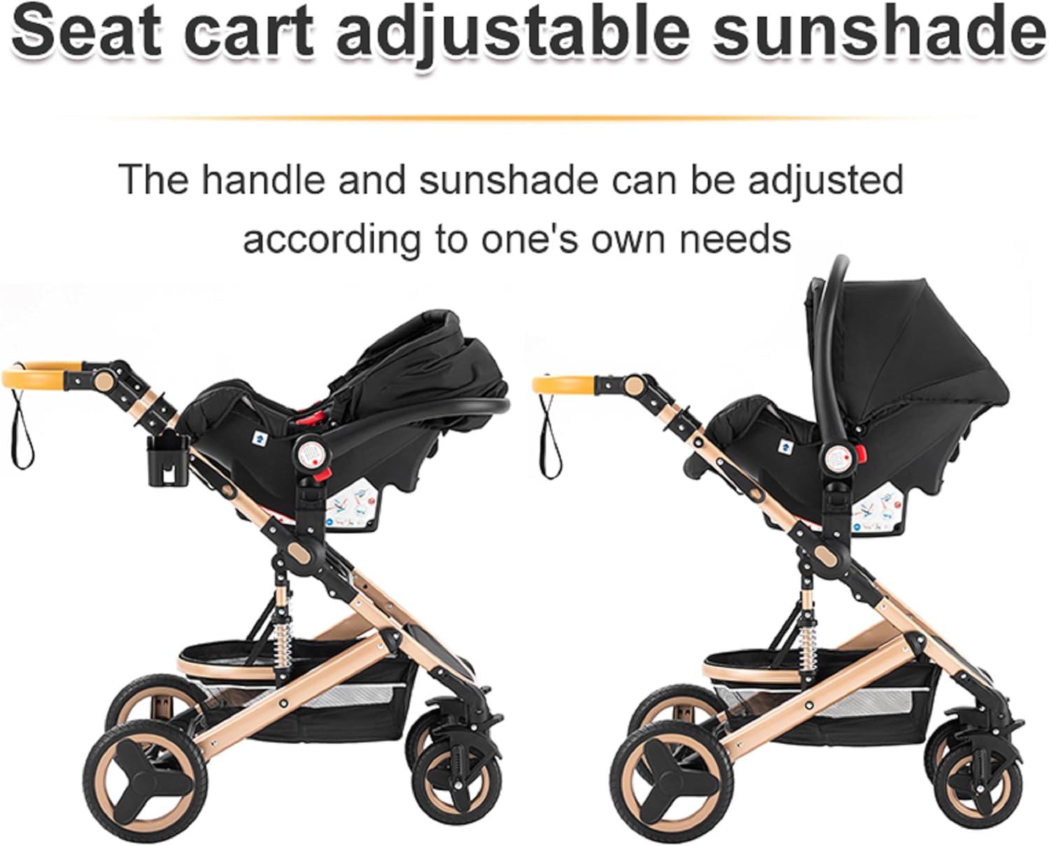 GLOKID Poussette 3 en 1, Poussettes Combinée Portable Pliant en Un Clic，Poussette Canne Poignée Réglable en Hauteur, Poussettes Combinée Paysage Haut Cadre en Aluminium (X1 NOIR)