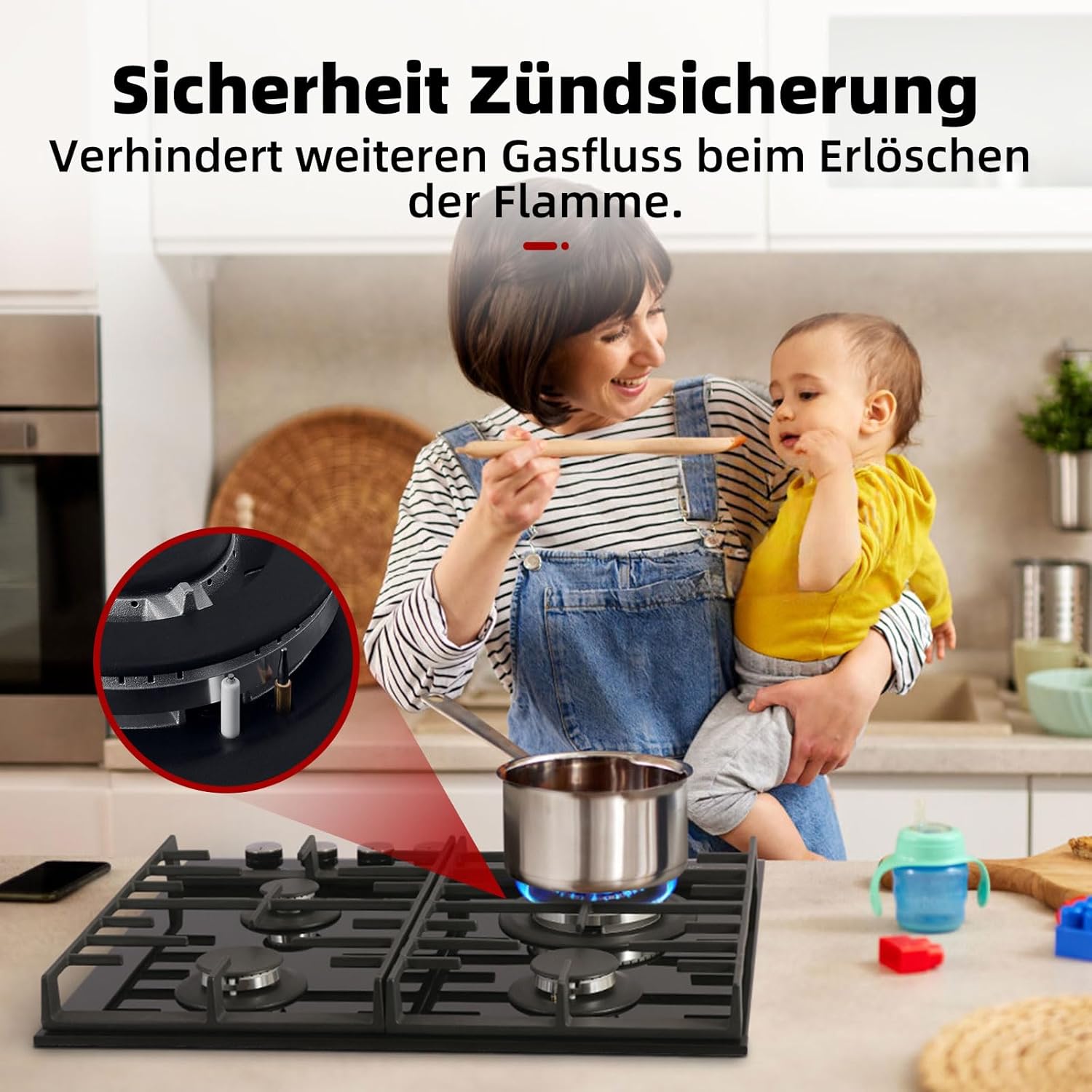 GASLAND GH2805BG1FC Table de cuisson à gaz 5 feux, Cuisinière à gaz avec brûleur wok, Table de cuisson à gaz encastrable, 76cm noir Cuisinière à gaz en verre, Cuisinière à gaz 10,4KW, GPL/NG