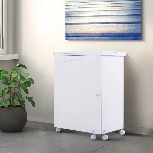 Table pour machine à coudre à roulettes pliable table roulante à 3 étagères en MDF 117 x 40 x 77 cm blanc 20_0009462