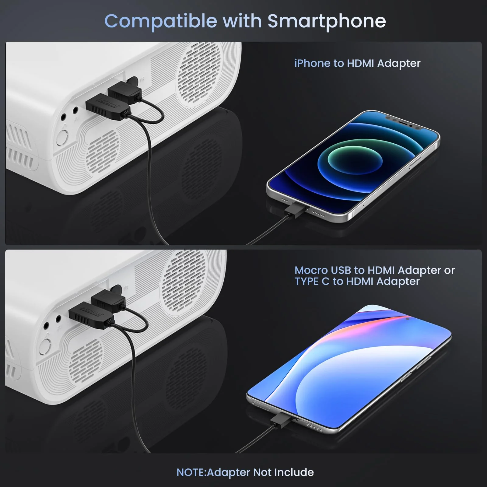 HOMPOW Projector, Native 1080P Full HD Bluetooth Projector