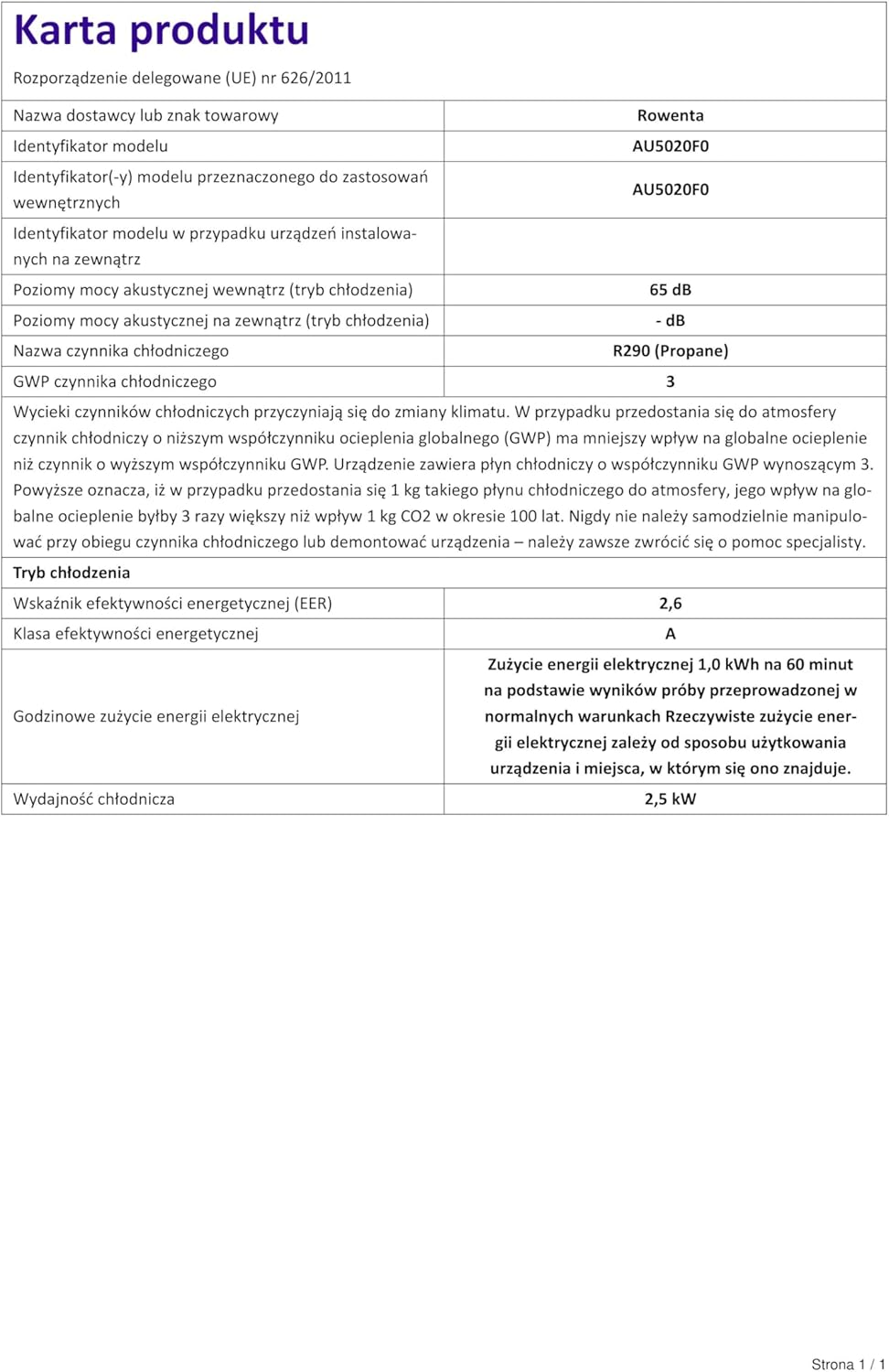 Rowenta Climatiseur portable, 3000 W, Performance énergétique classe A, Refroidissement puissant, Silencieurx, Compact, Couverture jusqu'à 100 m3, Fonction éco, Turbo Eco Sense AU5610F0