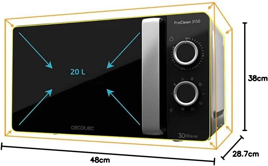 Cecotec Four à micro-ondes ProClean 9110 FullINOX avec grill 1000 W, 30 litres, 5 niveaux de puissance, 8 programmes, minuterie de 60 minutes, revêtement Ready2Clean, design avant miroir