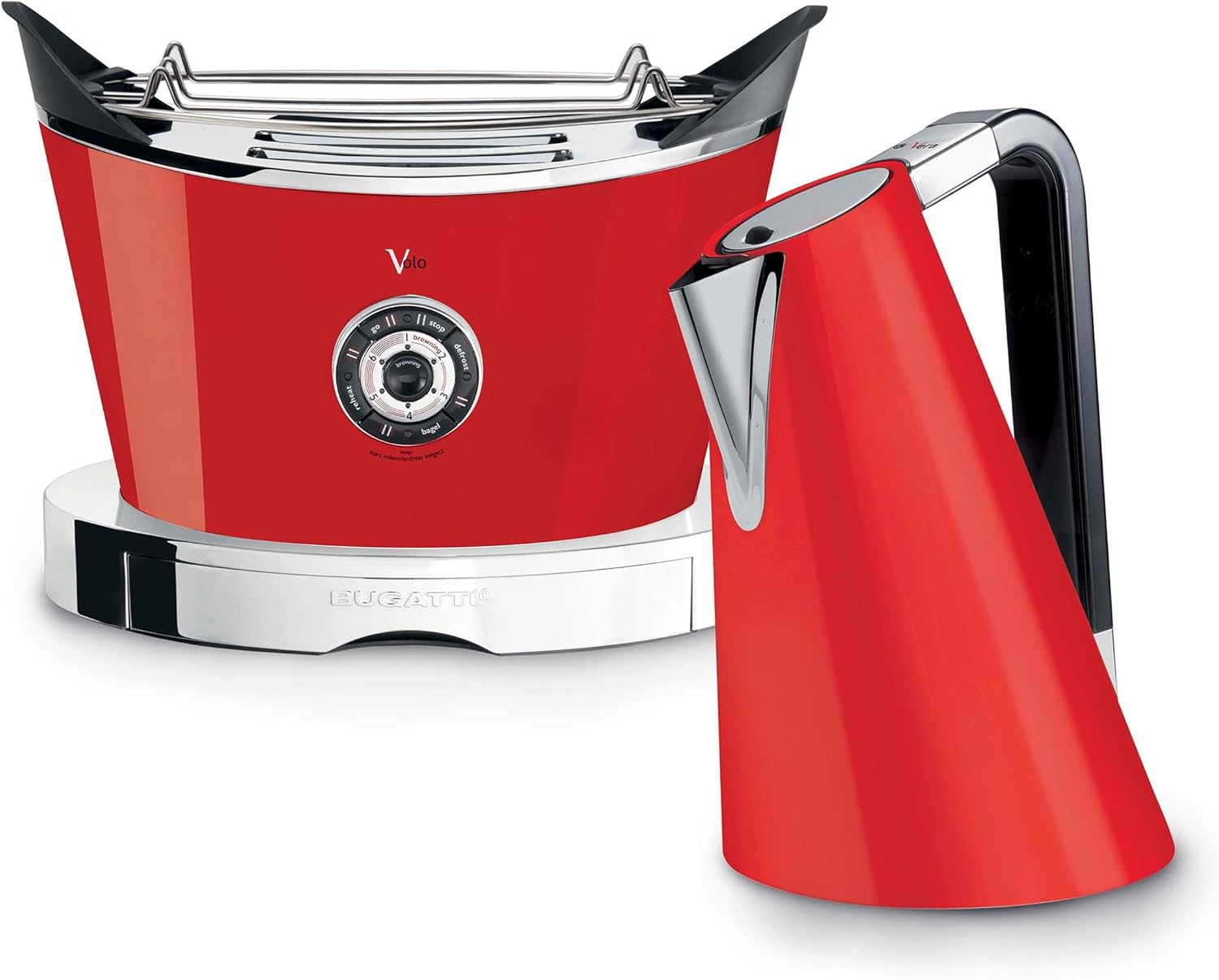 BUGATTI, Volo, Grille-Pain Électrique, 4 Fonctions, 6 Niveaux de Grillage, Design Innovant, Corps en Acier Inoxydable, Puissance 930 W (Chrome)