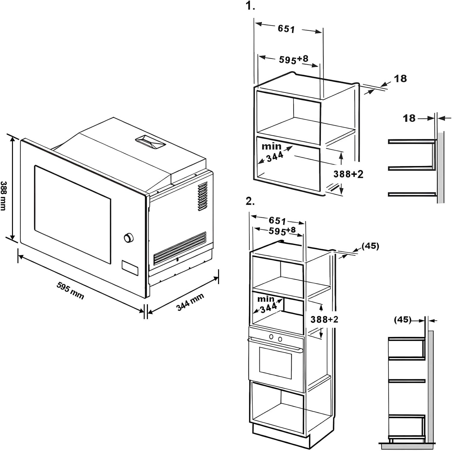 Techomey Micro-ondes Encastrable, 20L, Micro-ondes Grill Intégrable, Micro-ondes 800W, Grill 1000W, L59,5 x P34,4 x H38,8cm, Plateau Tounant 24,5cm, Noir